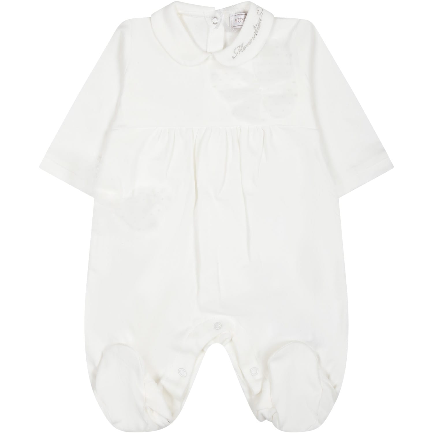 Monnalisa White Jumpsuit For Baby Girl With Logo