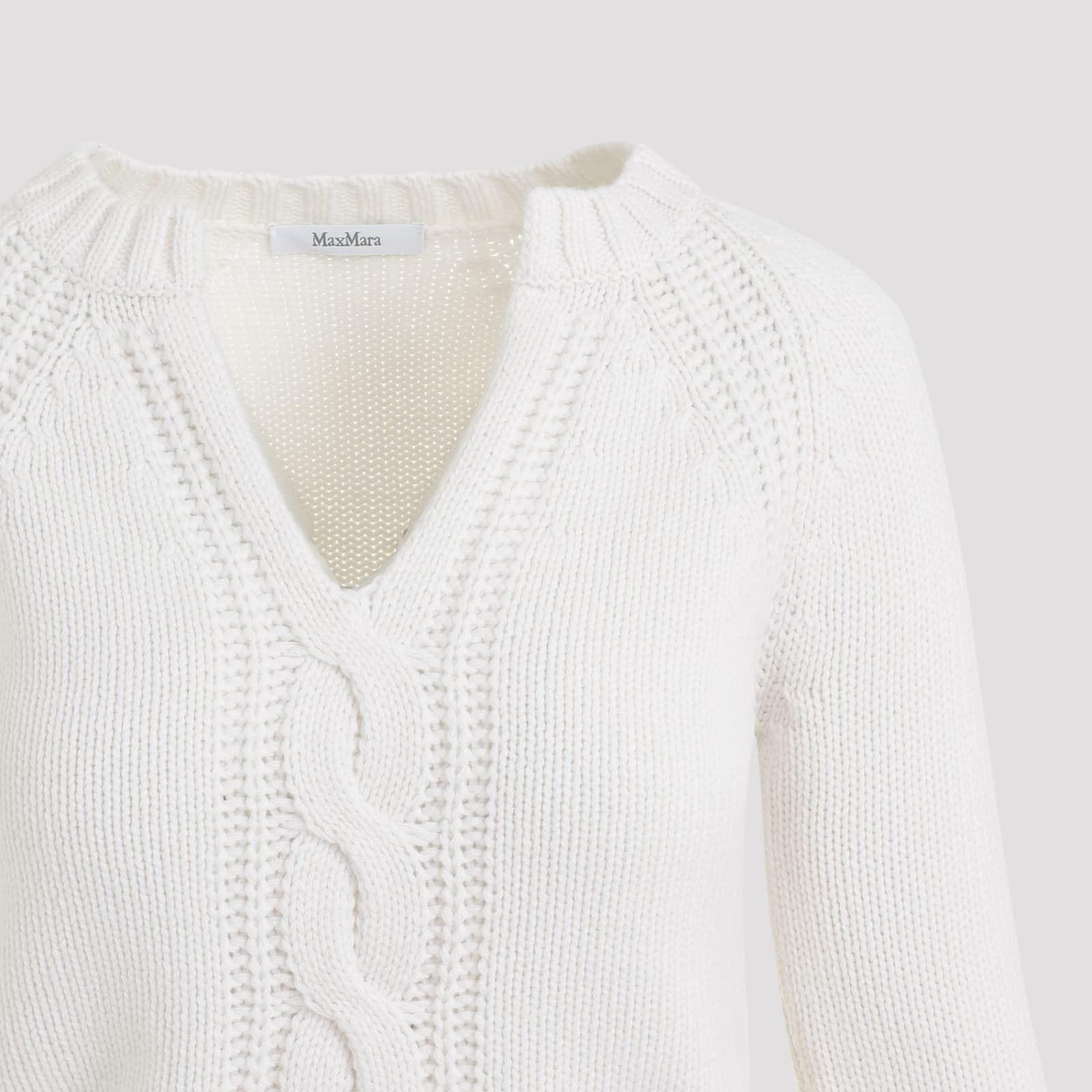 Shop Max Mara Cancan V-neck Cable Sweater In Crema