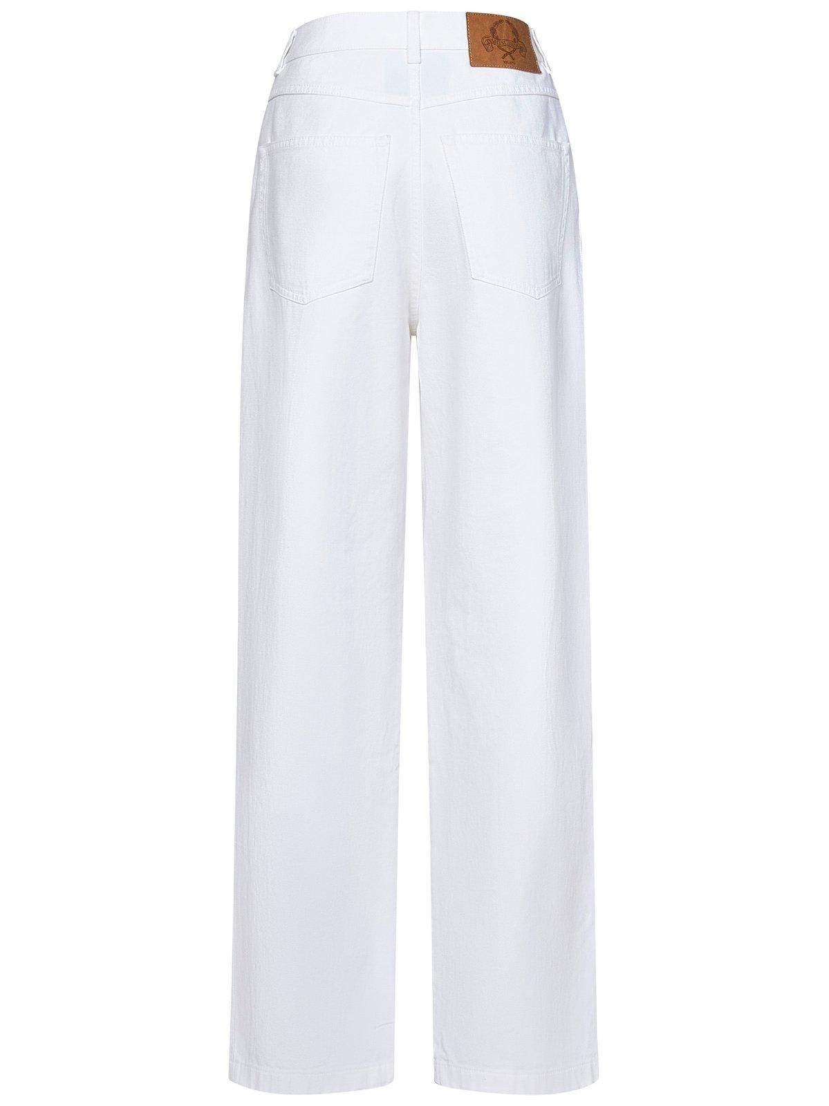 Moschino Wide-leg White Jeans With Laurel Crown Patch