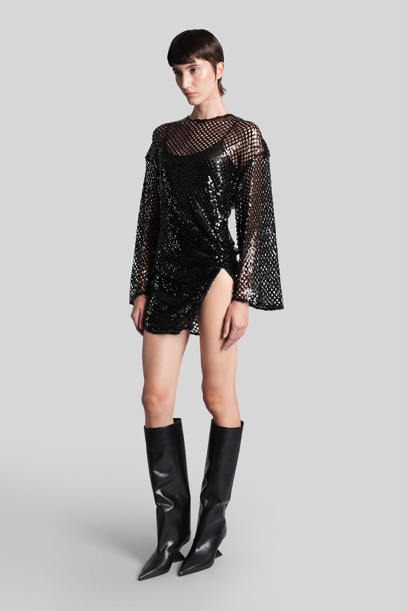 Attico Sheer Mesh Mini Dress In Black