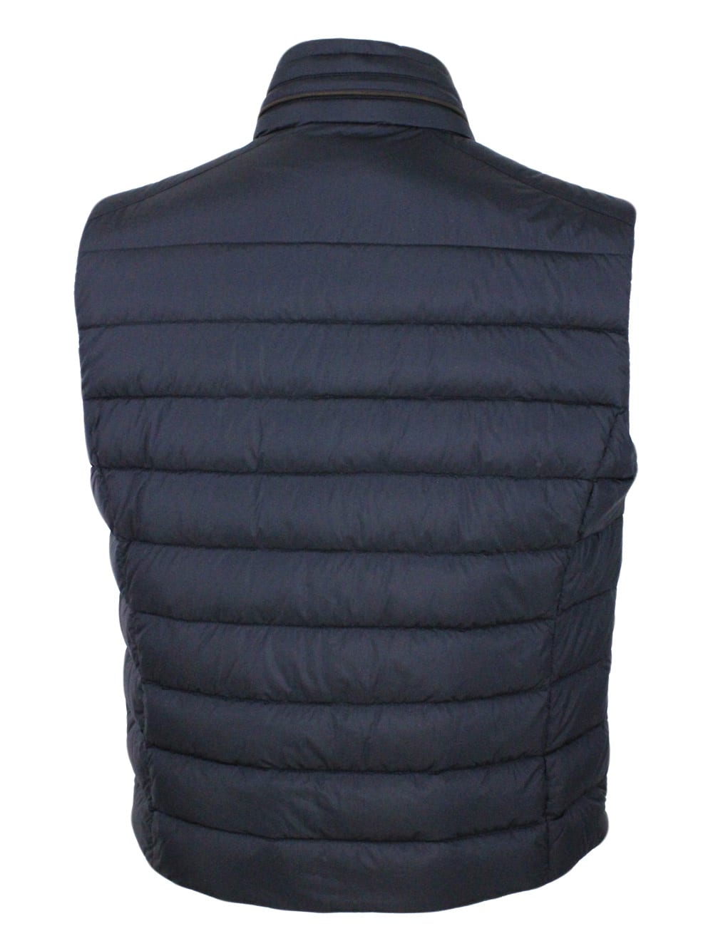 Shop Moorer Sleeveless Vest Padded With Real Goose Down With Concealed Hood And Front Zip And Button Closure In Blu