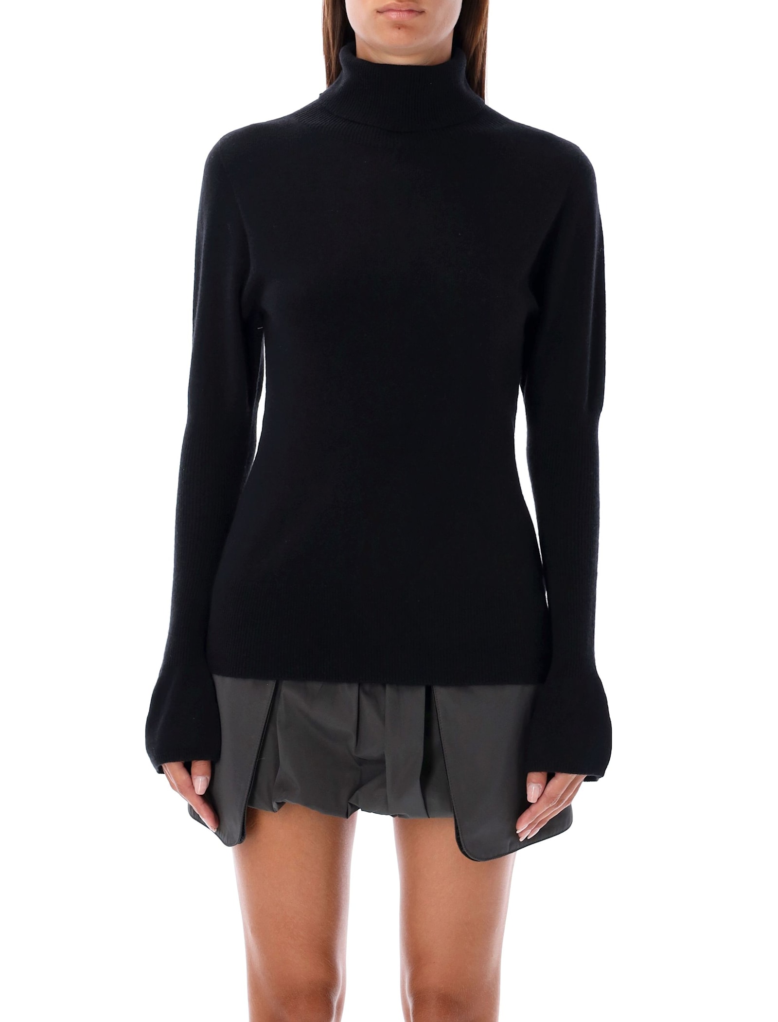 Shop Low Classic Puff Sleeves Turtleneck Sweater In Black