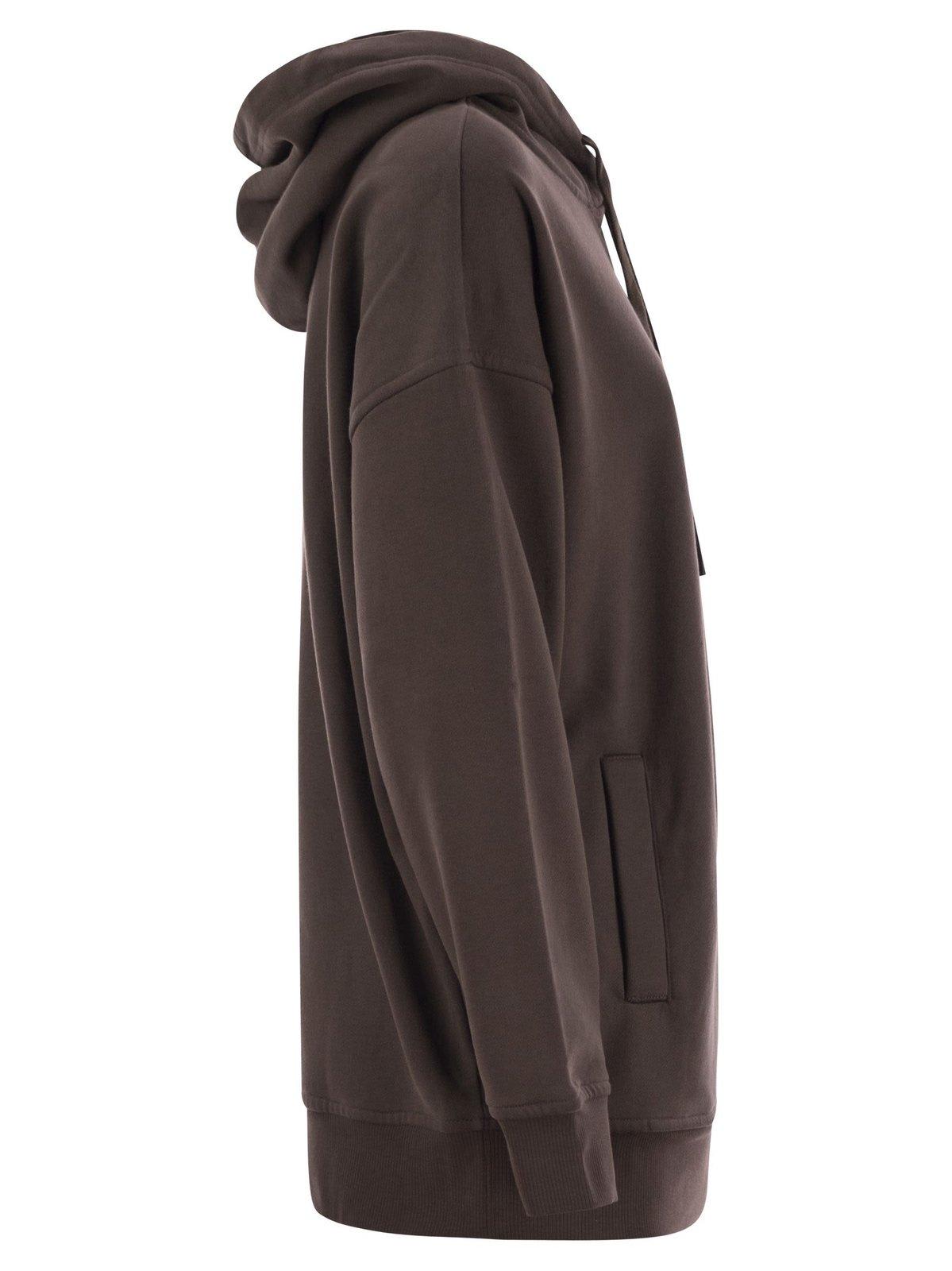 Shop Weekend Max Mara Drawstring Long-sleeved Hoodie In Brown