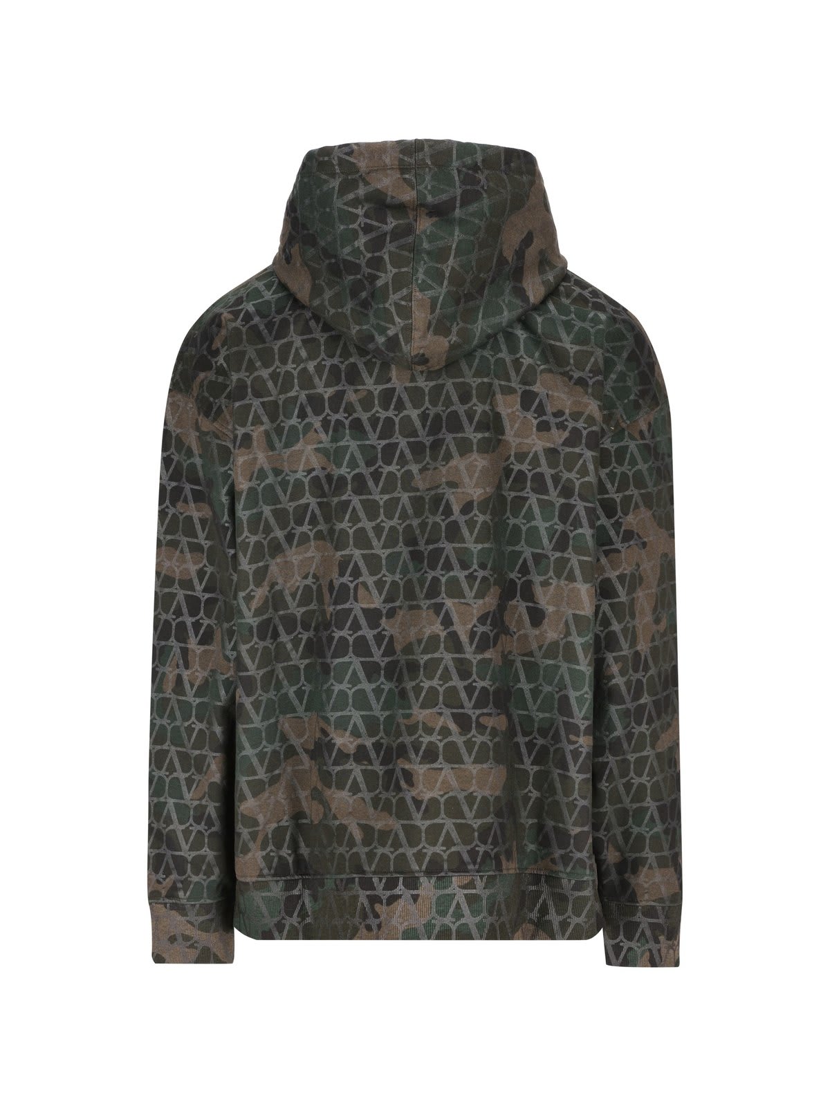 Shop Valentino Camouflage Printed Drawstring Hoodie In Green