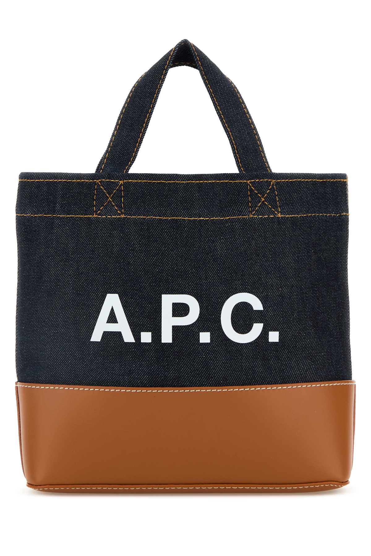 A. P.C. Two-tone Denim And Leather Mini Axel Shopping Bag