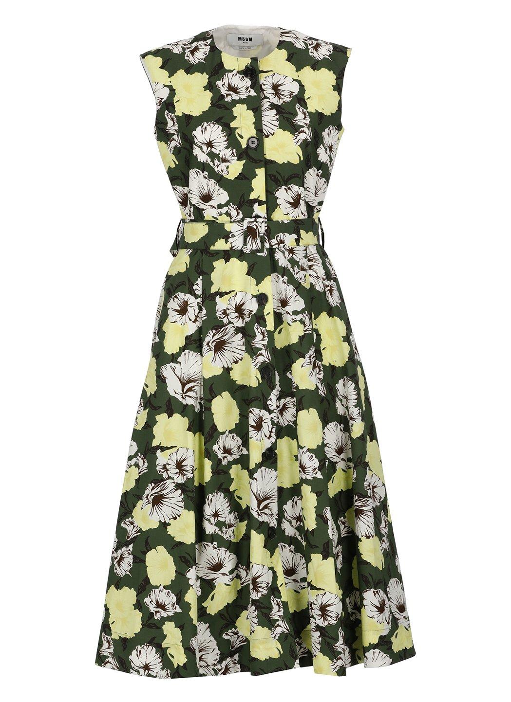 Shop Msgm Floral Print Button-up Dress In C