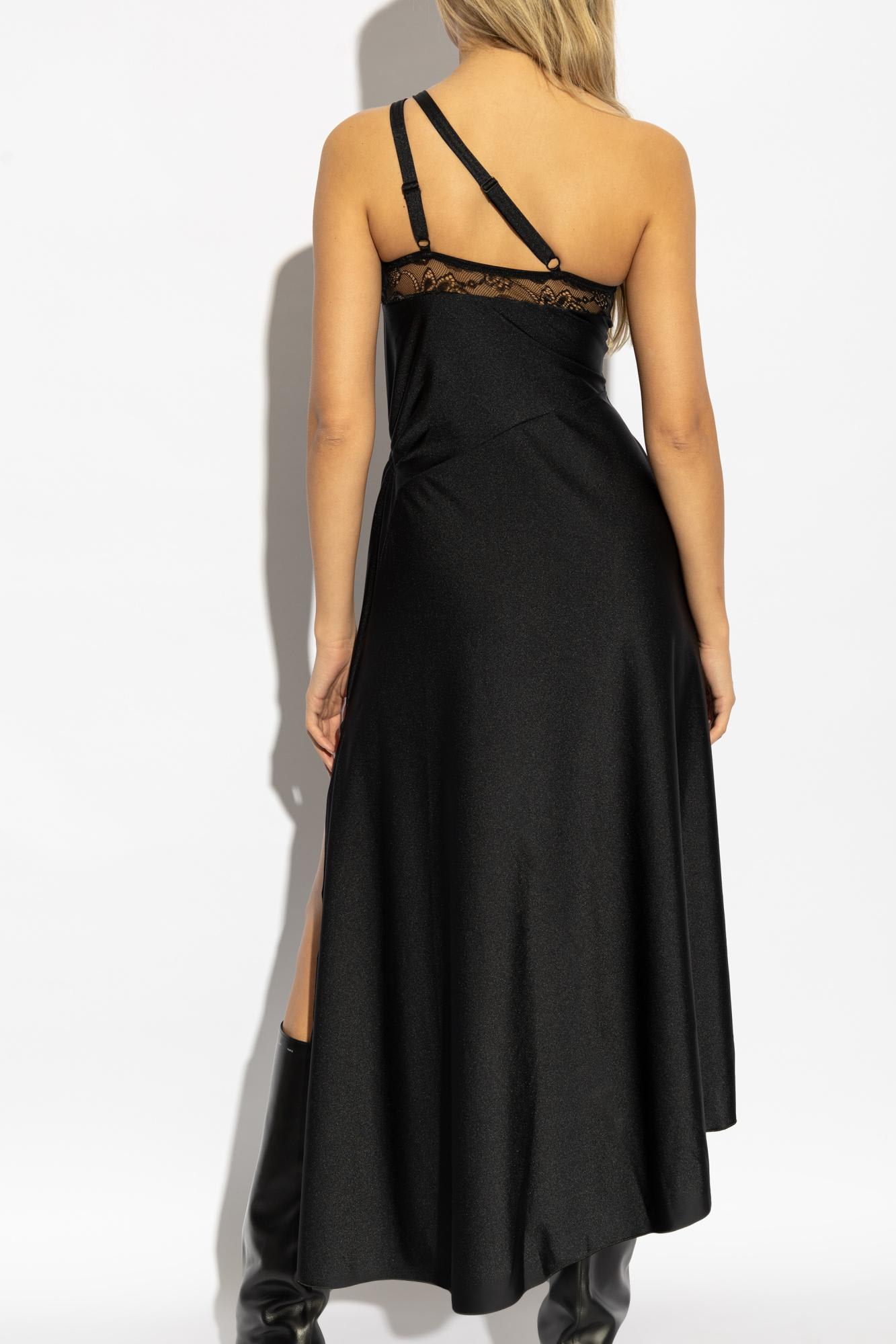 Shop Coperni Satin Dress With Lace Trim In Blk Black