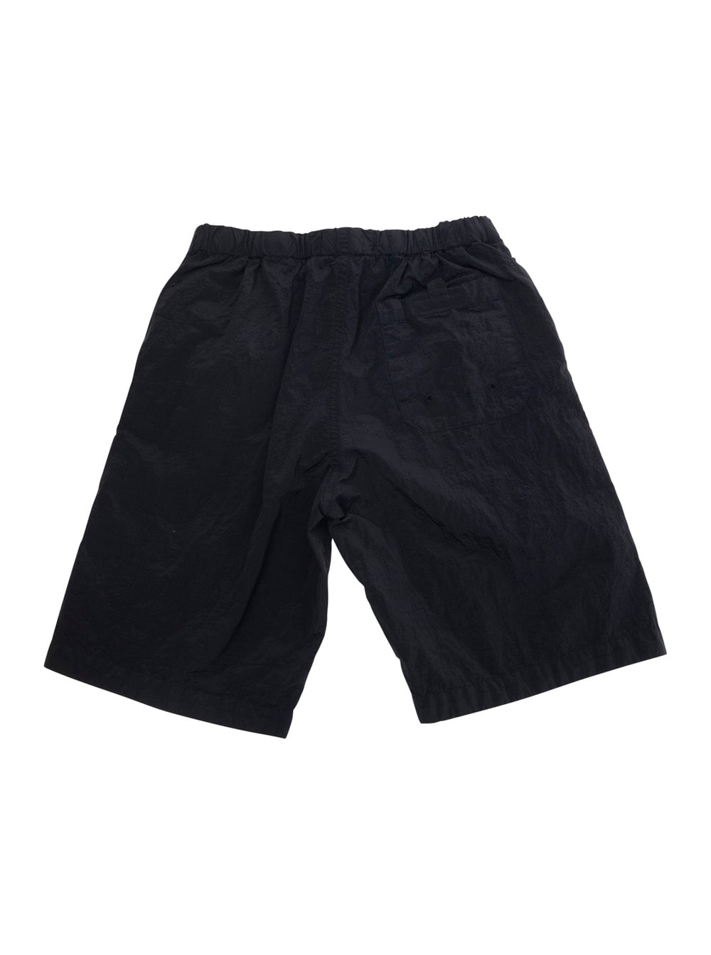 Stone Island Black Bermuda Pants With Elastic Waist And Patch Logo On The Front In Tech Fabric Boy In Black