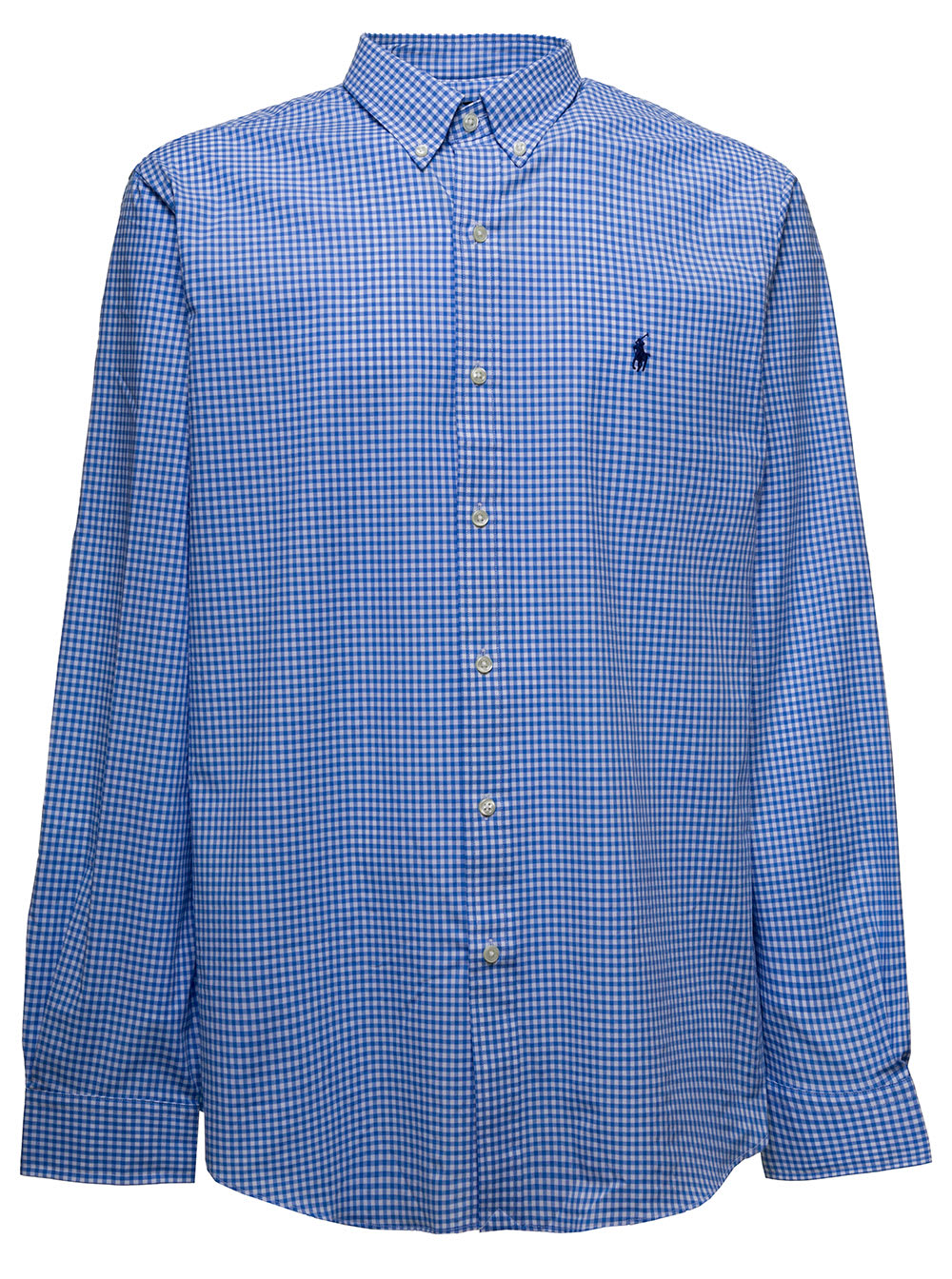 Ralph Lauren Blue Check Cotton Poplin Shirt With Logo