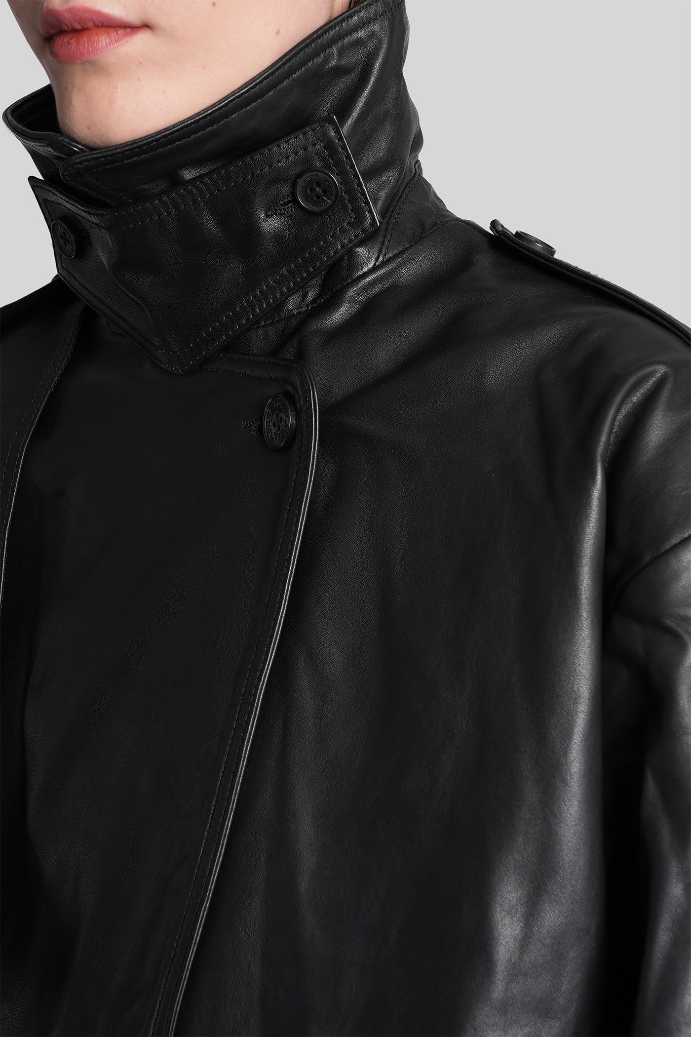 Rotate Birger Christensen Biker Jacket In Black Leather In Multi