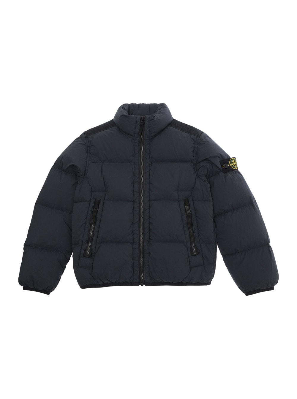 Stone Island Blue Down Jacket With Logo Patch In Polyamide Boy In Blu