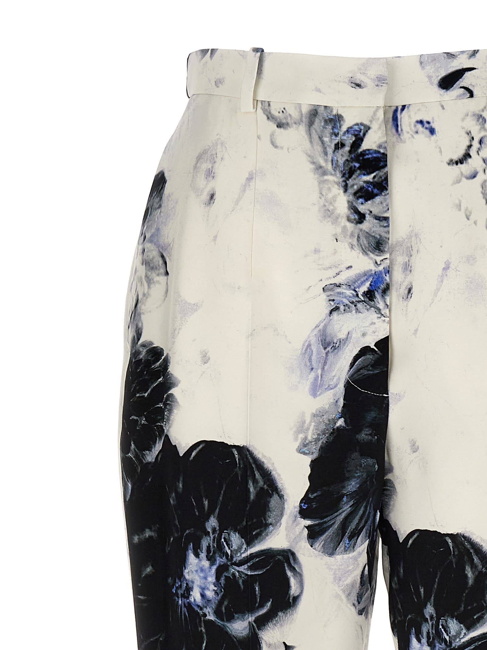 Alexander Mcqueen Women Viscose Trouser With Floral Print In White