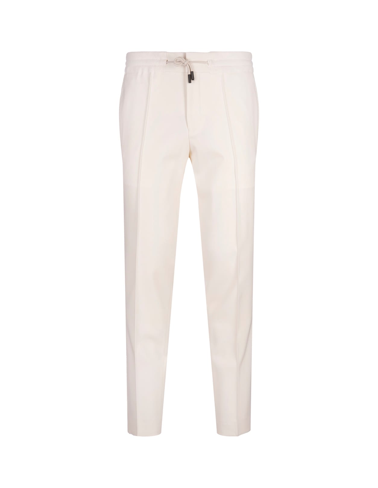 White Stretch Wool Tapered Trousers