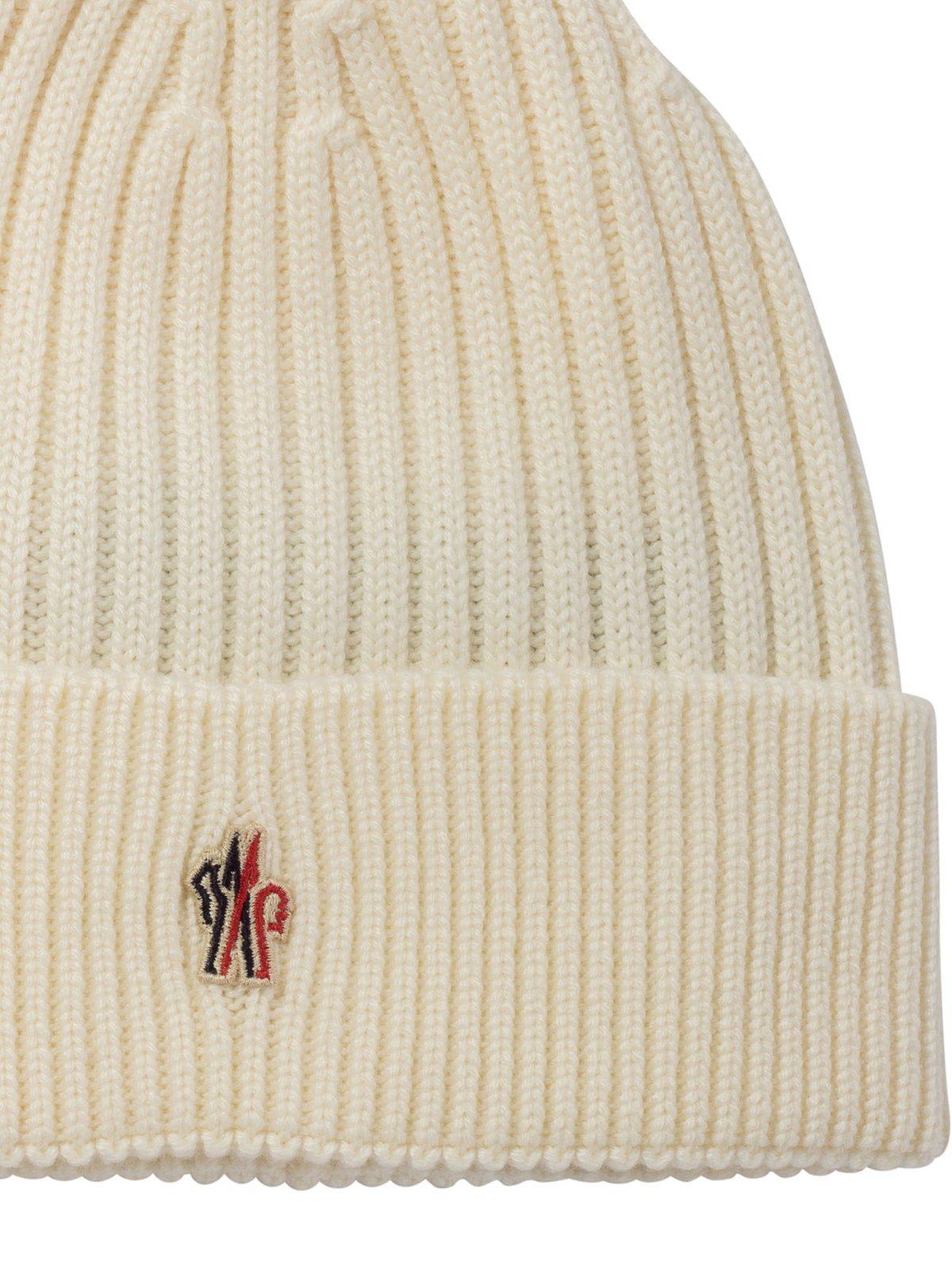 Shop Moncler Logo Embroidered Knit Beanie In White