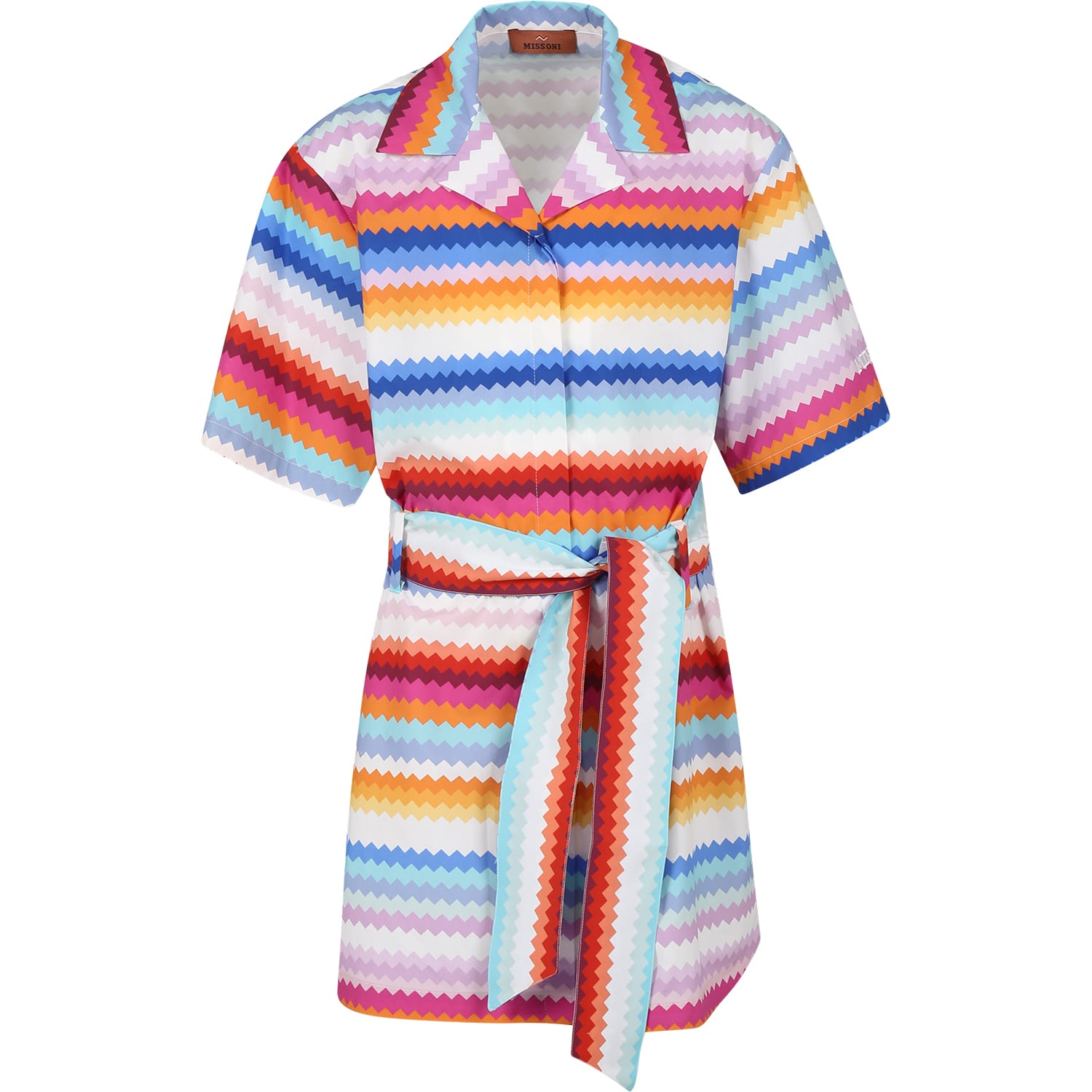 Shop Missoni White Dress For Girl With Chevron Pattern In Multicolor