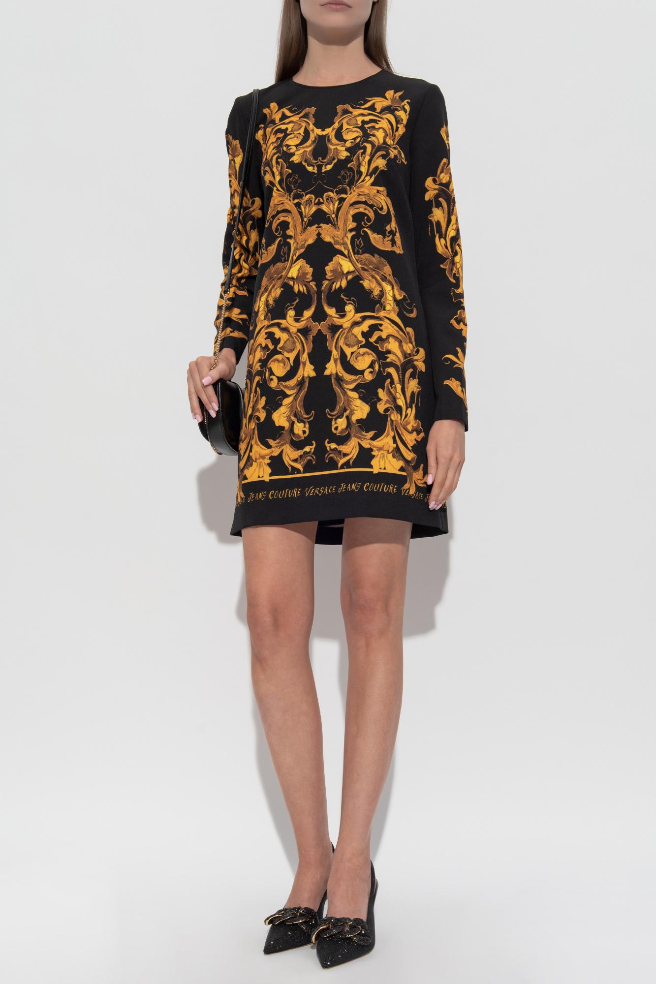 Versace Jeans Couture Baroque-print Long-sleeve Midi Dress In Multi