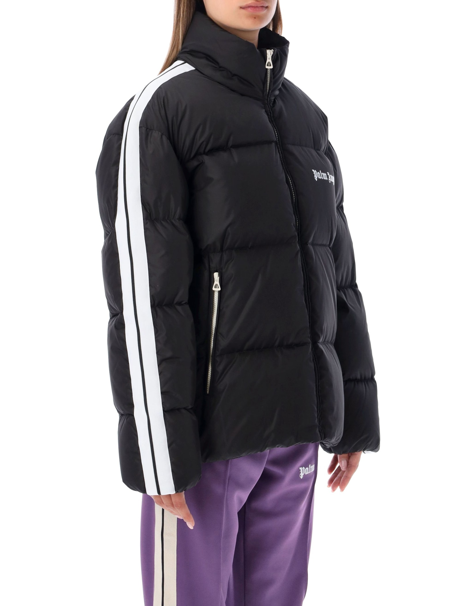 Shop Palm Angels Track Down Jacket In Nero/bianco