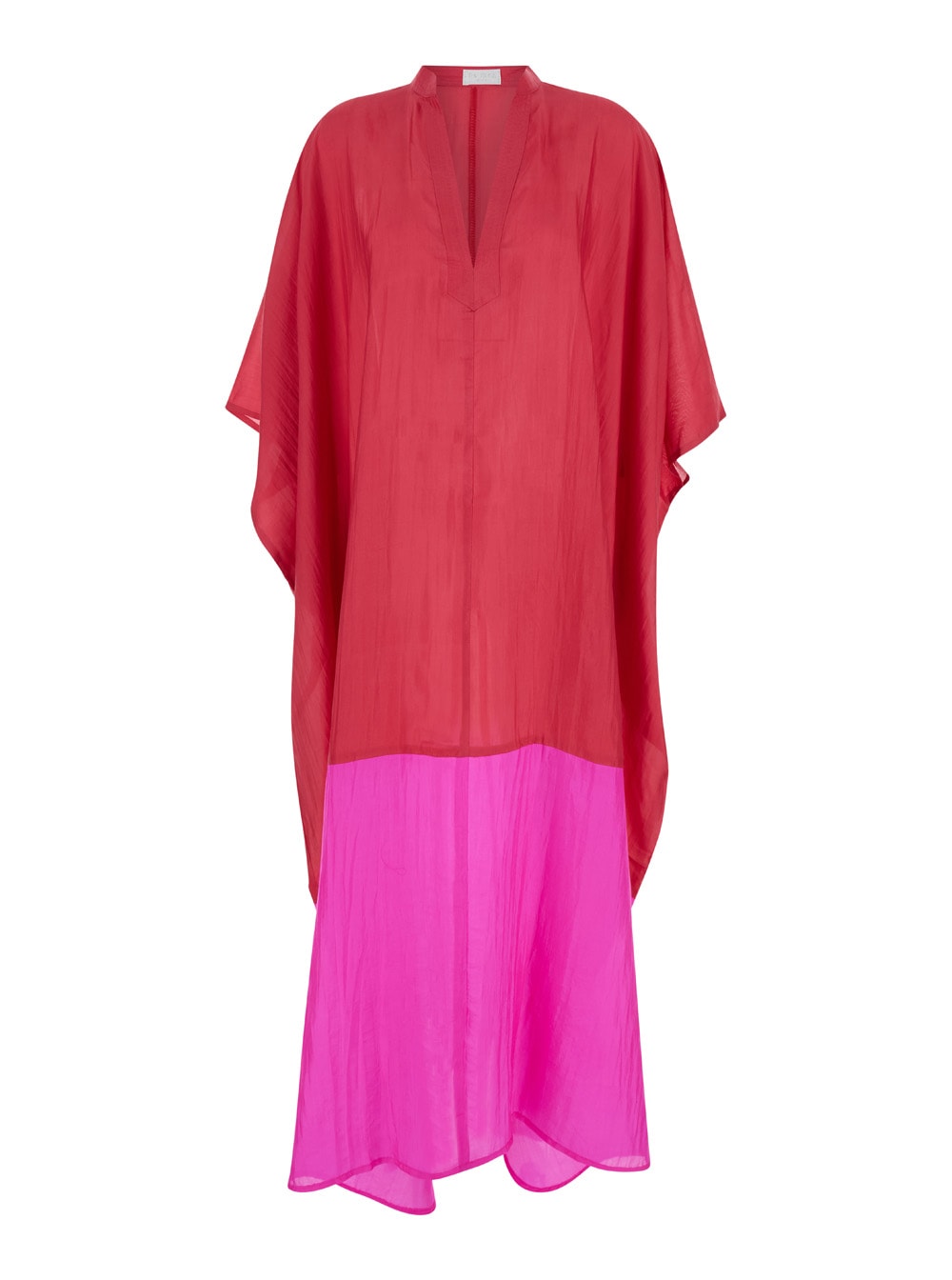Red And Pink Maxi Dress In Silk Woman