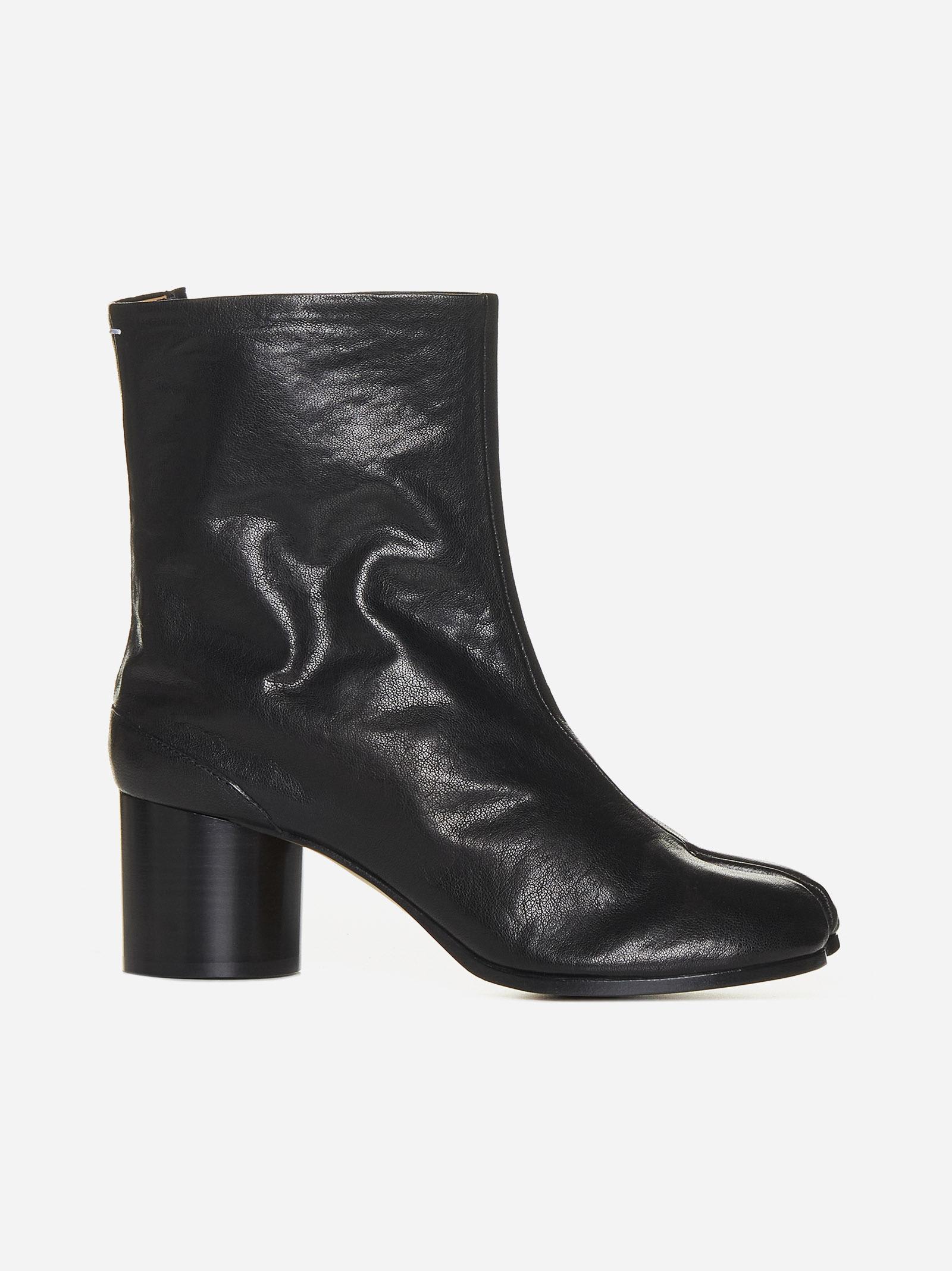 Shop Maison Margiela Tabi Leather Ankle Boots In Black