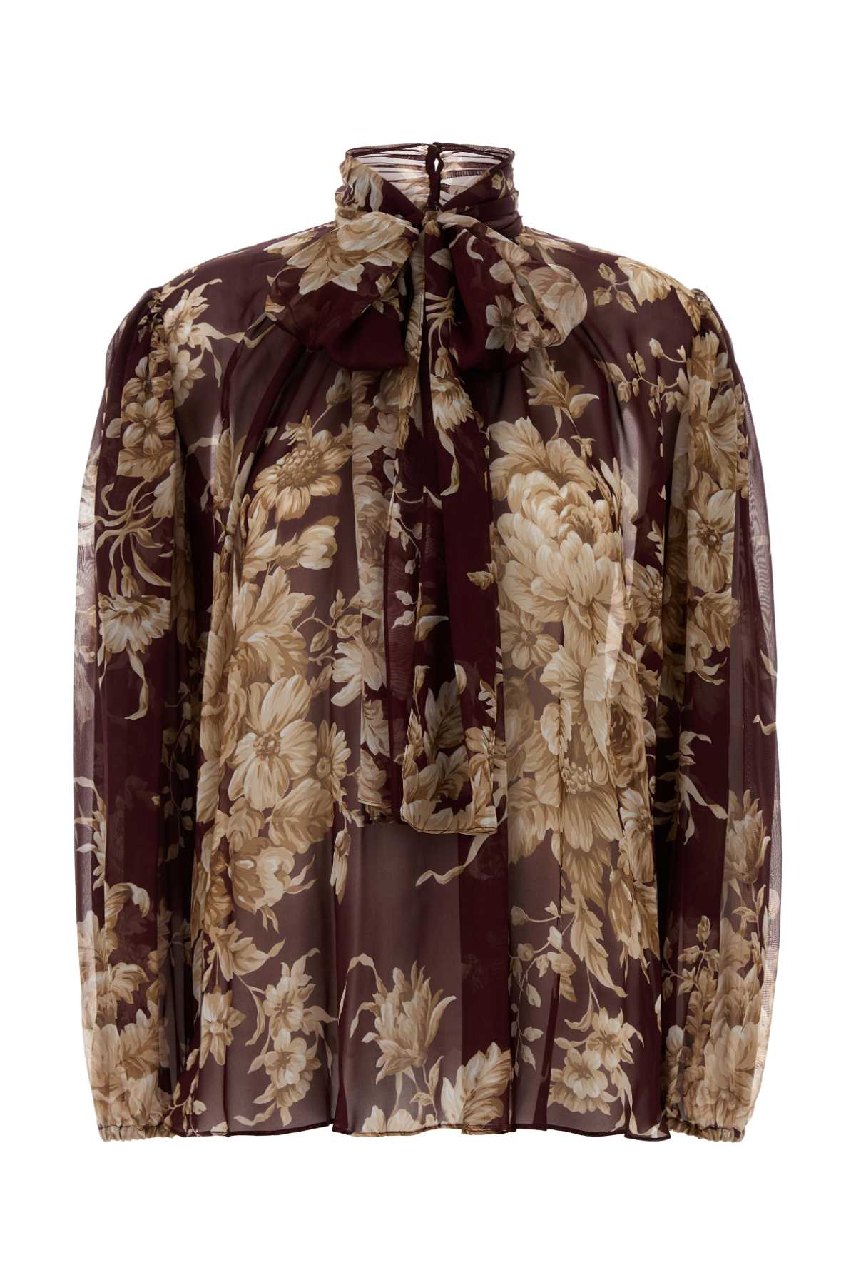 Dolce & Gabbana Chiffon Shirt With Rose Print In Brown