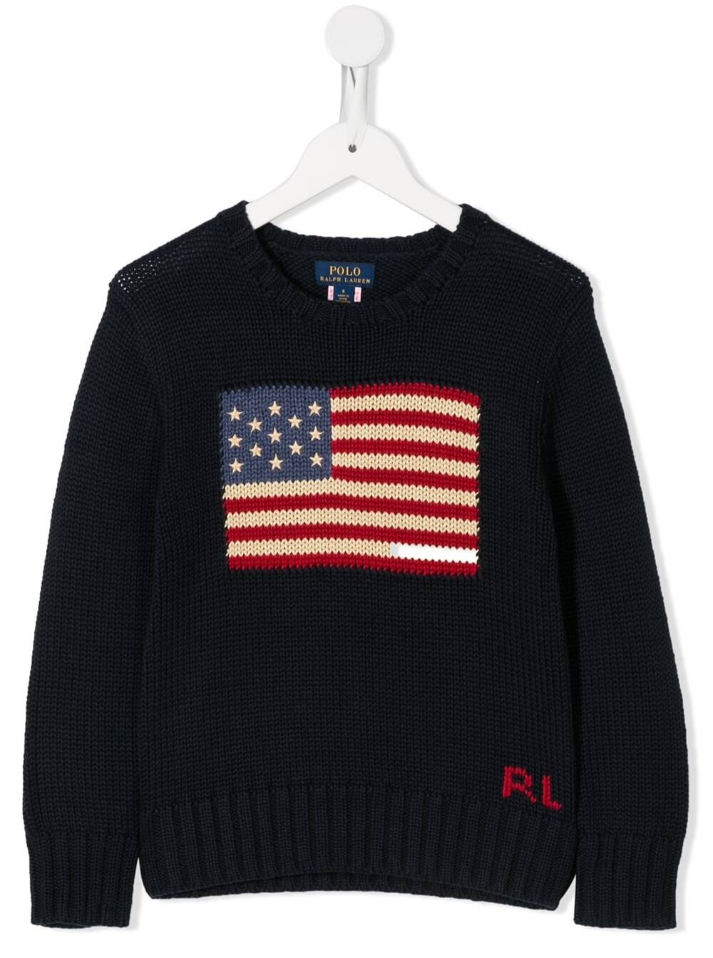 Ralph Lauren Kids' Blue Knit Sweater With Flag In Cotton Boy In Navy