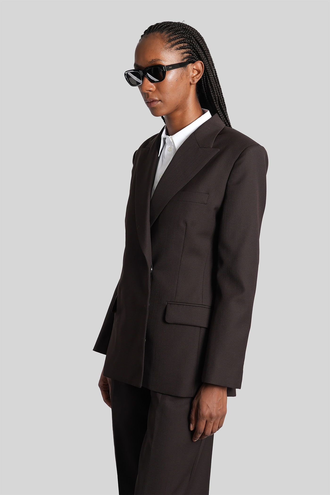 Anine Bing Aretha Blazer In Brown Polyester In Black