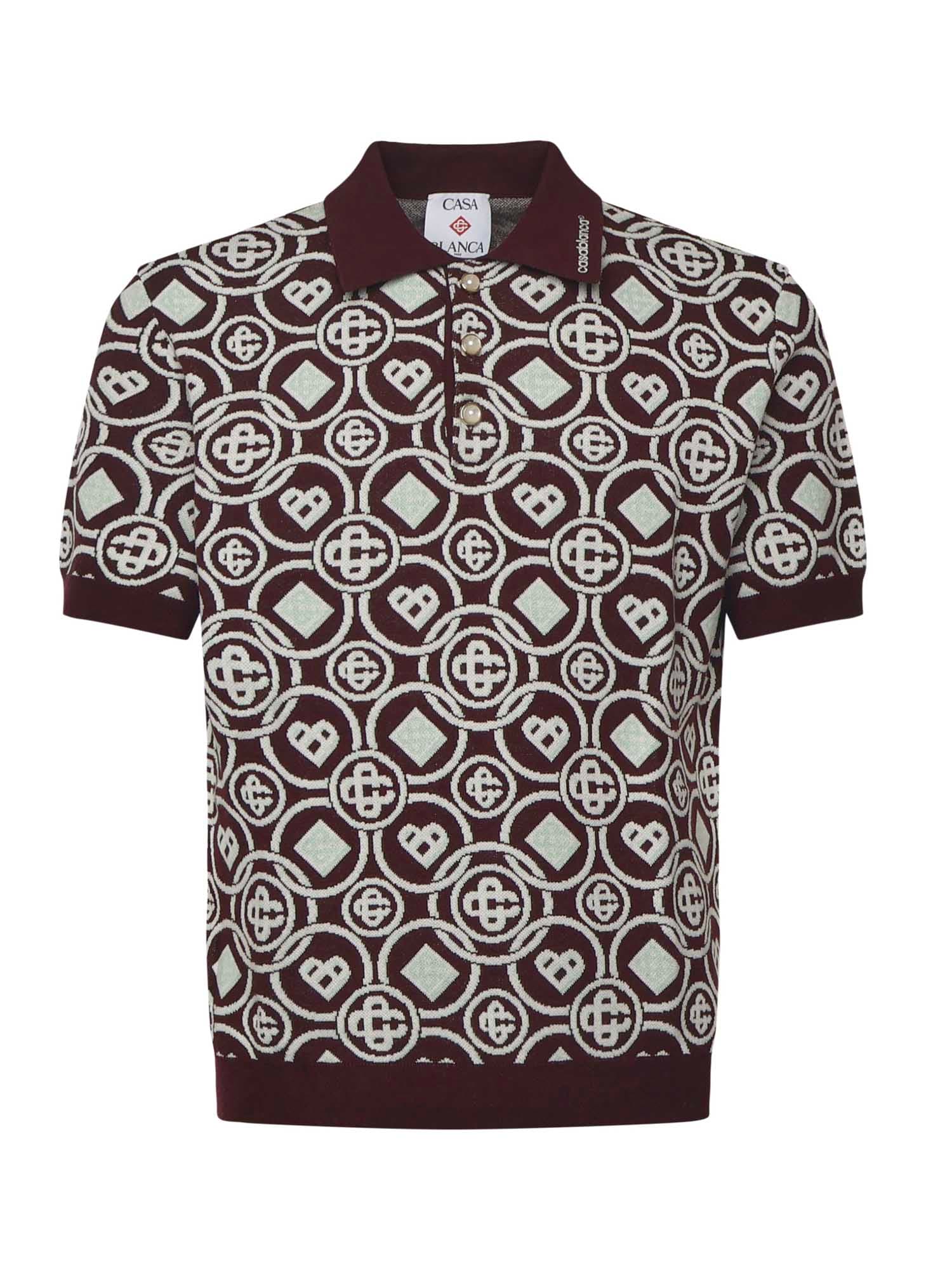 Casablanca Cotton Knit Polo With Monogram In Purple