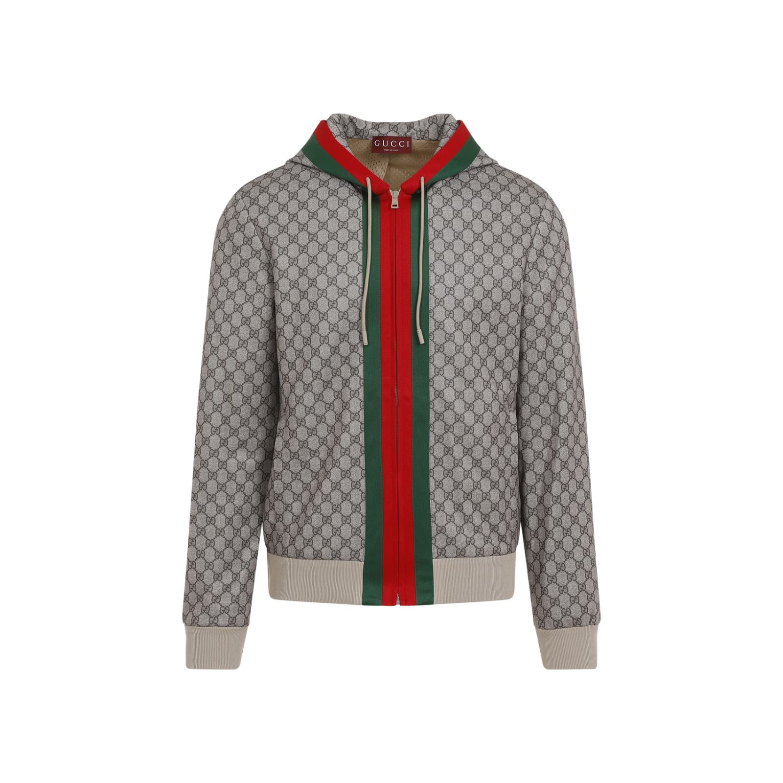 Shop Gucci Full Zip Jacket In Beige Ebony