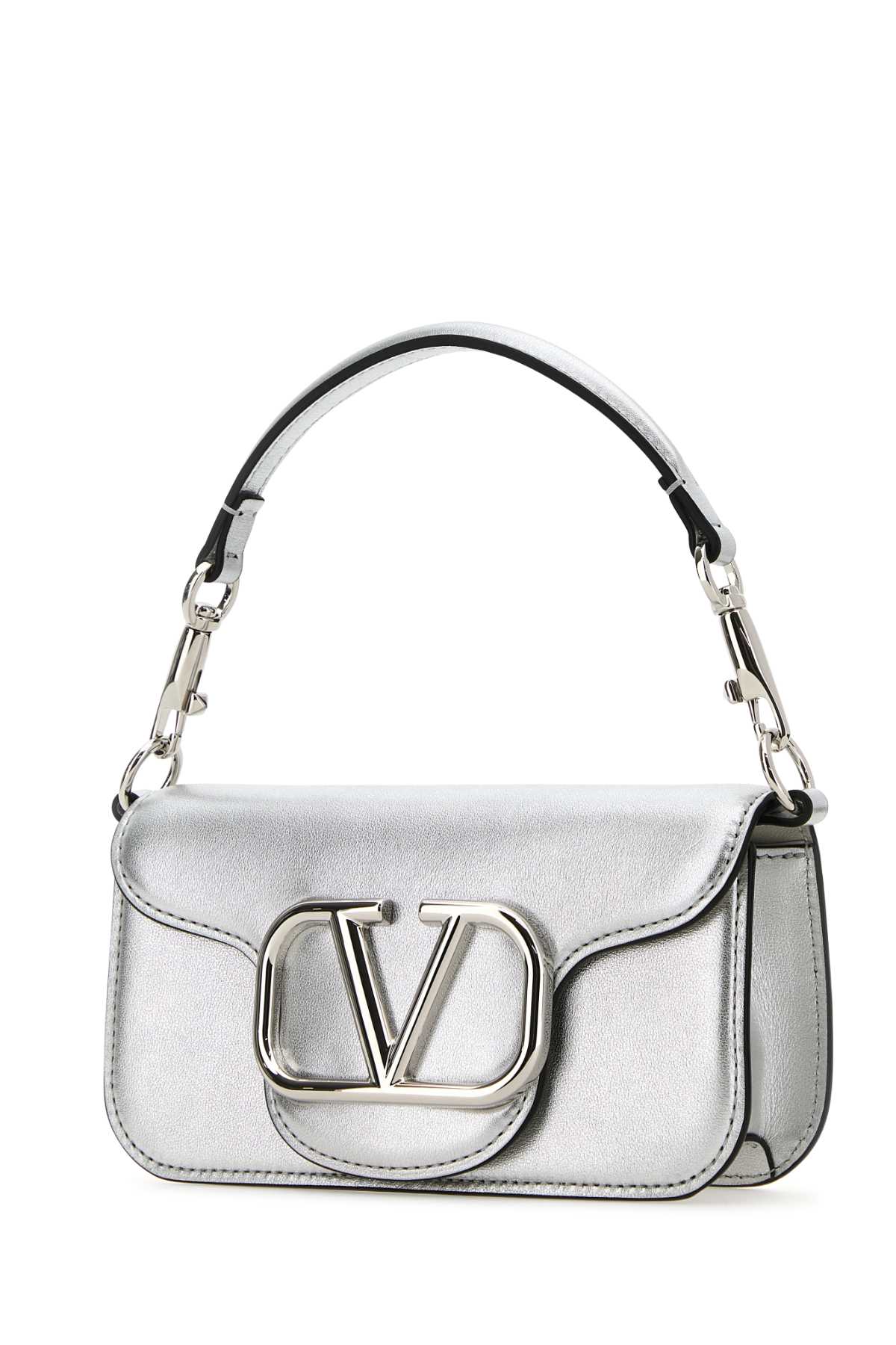 Valentino Garavani Silver Leather Locã² Handbag In Neutral