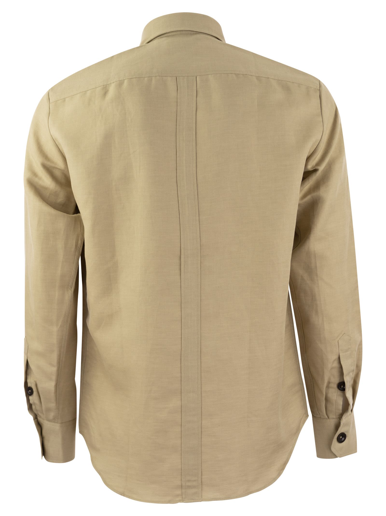 Shop Pt01 Linen And Cotton Safari Shirt In Beige