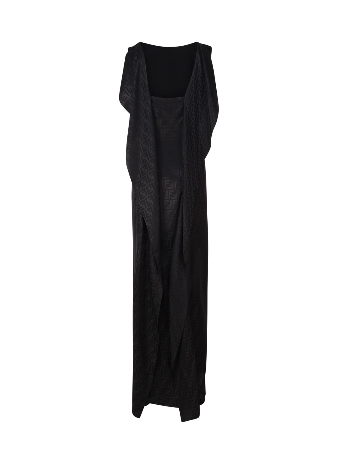 Shop Fendi Ff Satin Sleeveless Dress In Black