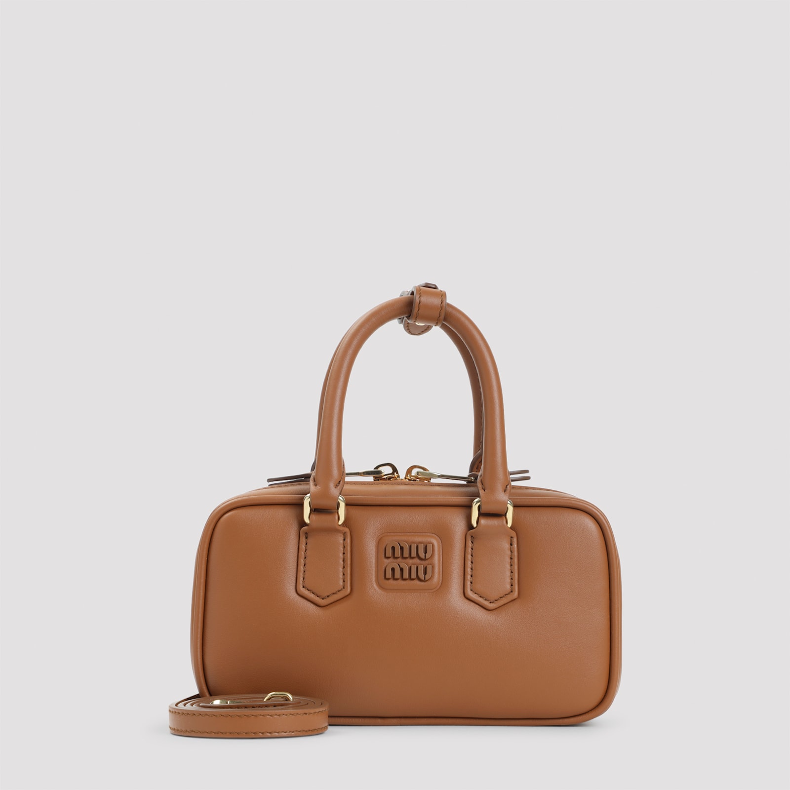 Miu Miu Cognac Arcadie Mini Calf Leather Shoulder Bag In Brown