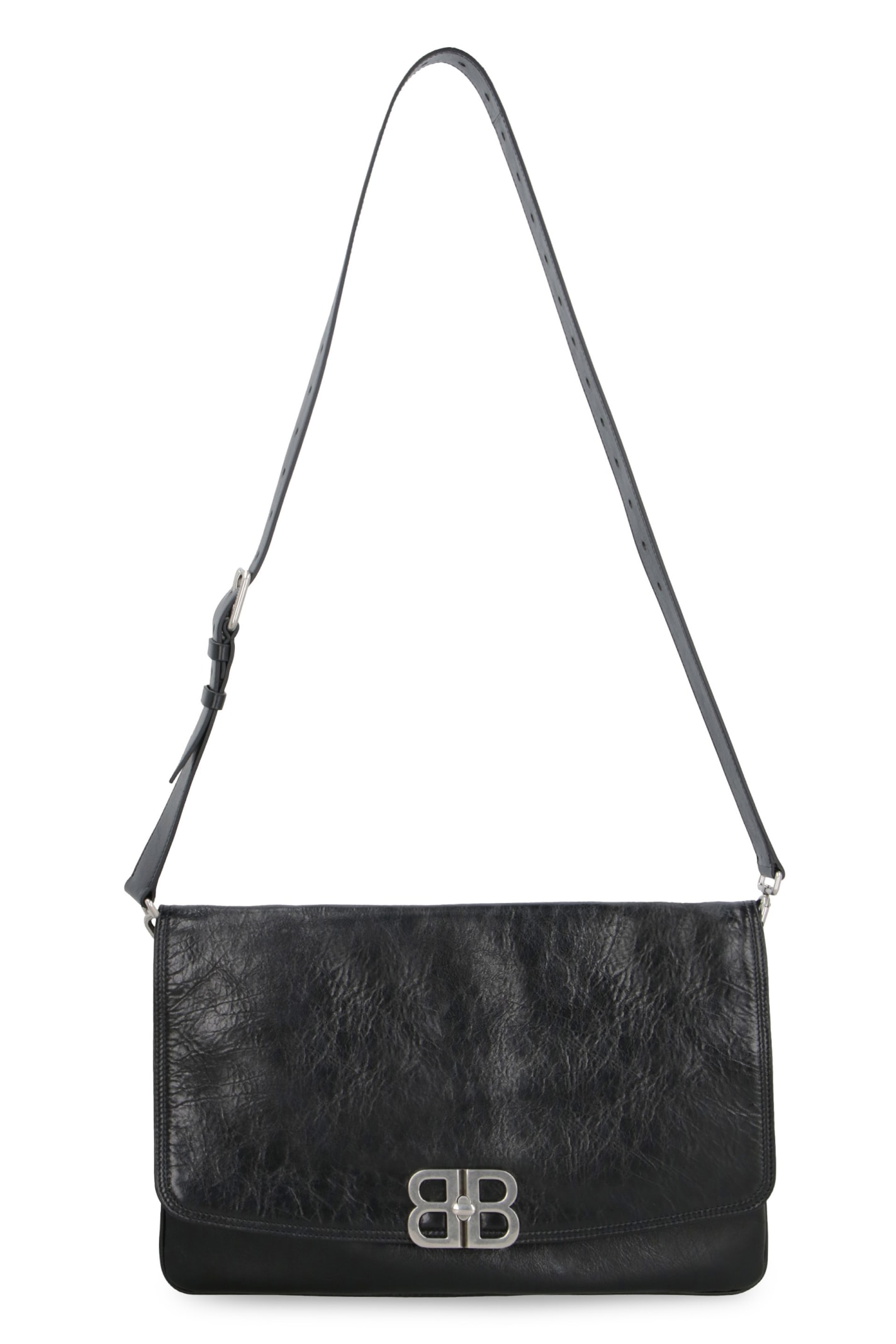 Balenciaga Black Flap Bb Soft Largeshoulder Bag In Black