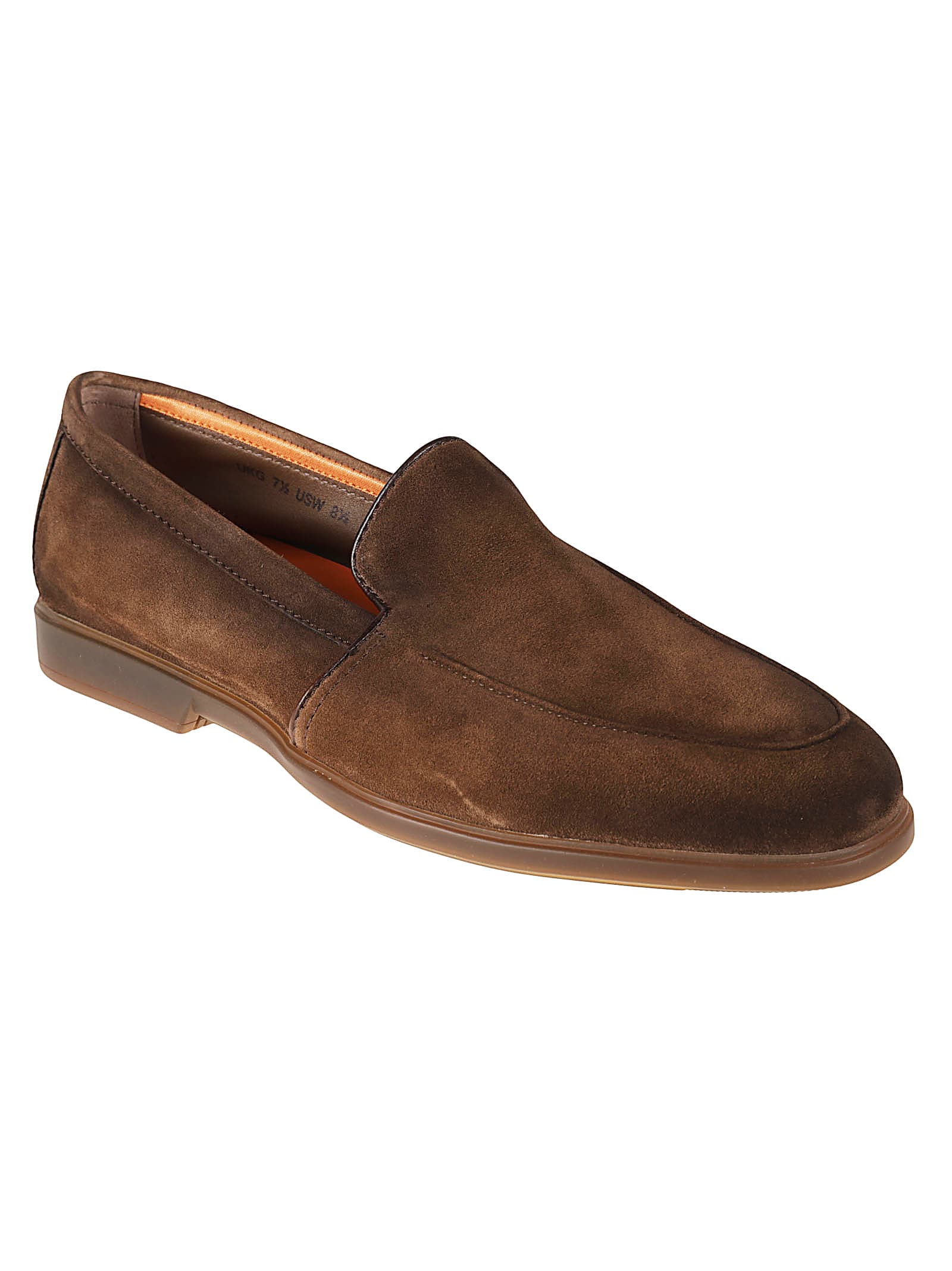 Santoni Almond Toe Suede Loafers With Rubber Sole In Brown
