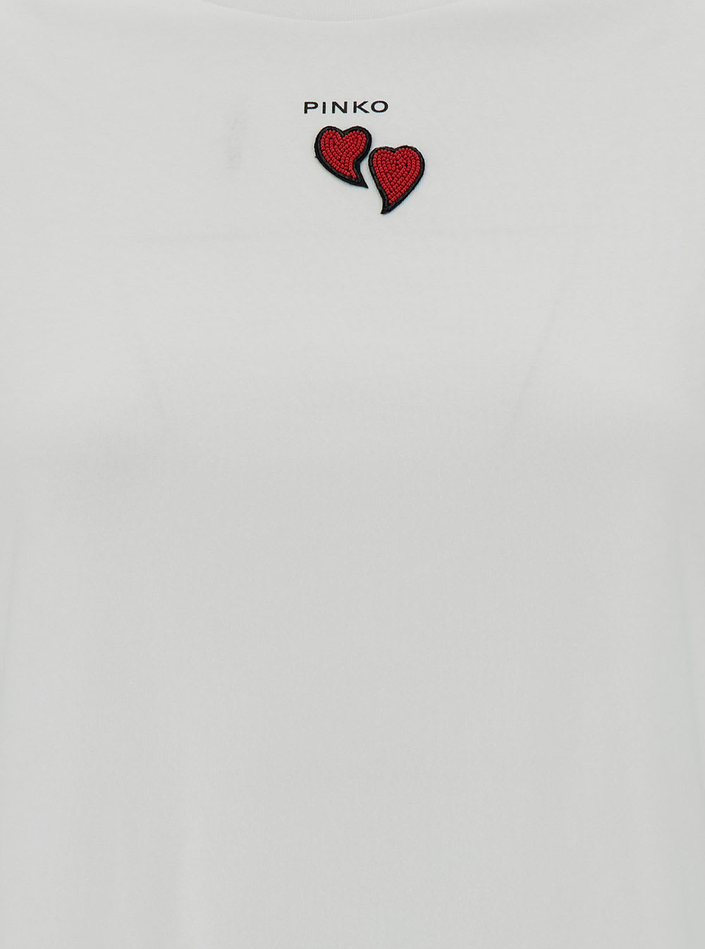 Shop Pinko White Crewneck T-shirt With Logo And Heart Embroidery In Cotton Woman