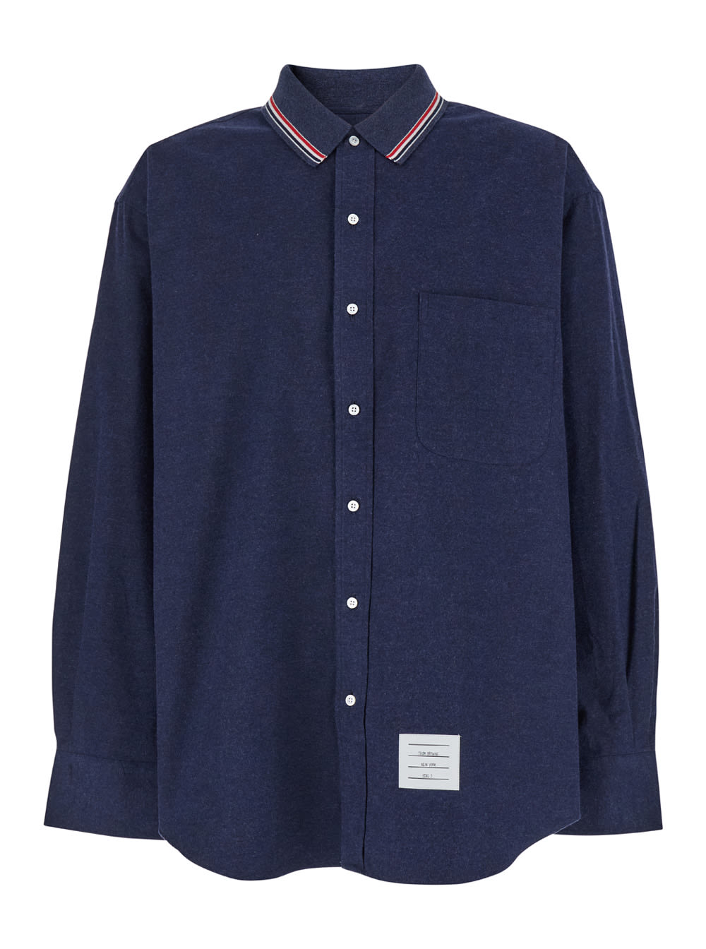 Shop Thom Browne Blue Shirt With Classic Collar And Striped Rwb Detail In Cotton Man