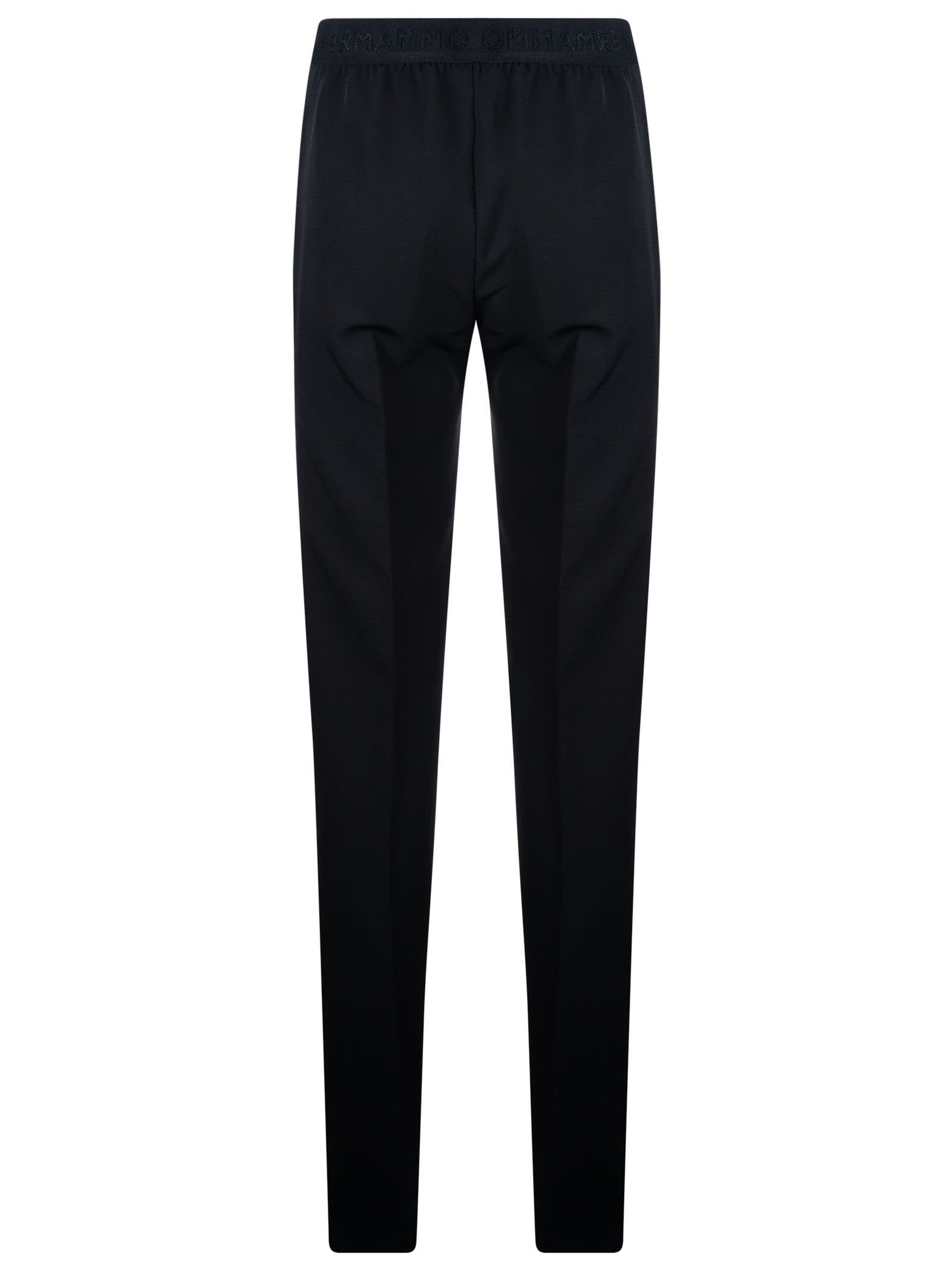 Ermanno Firenze Black Logo-waistband Cady Trousers In Black