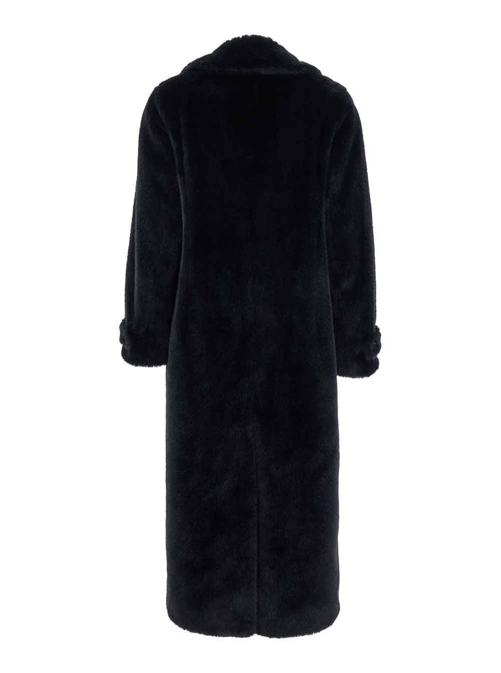 Shop Herno Long Black Coat With Notched Revers In Faux Fur Woman