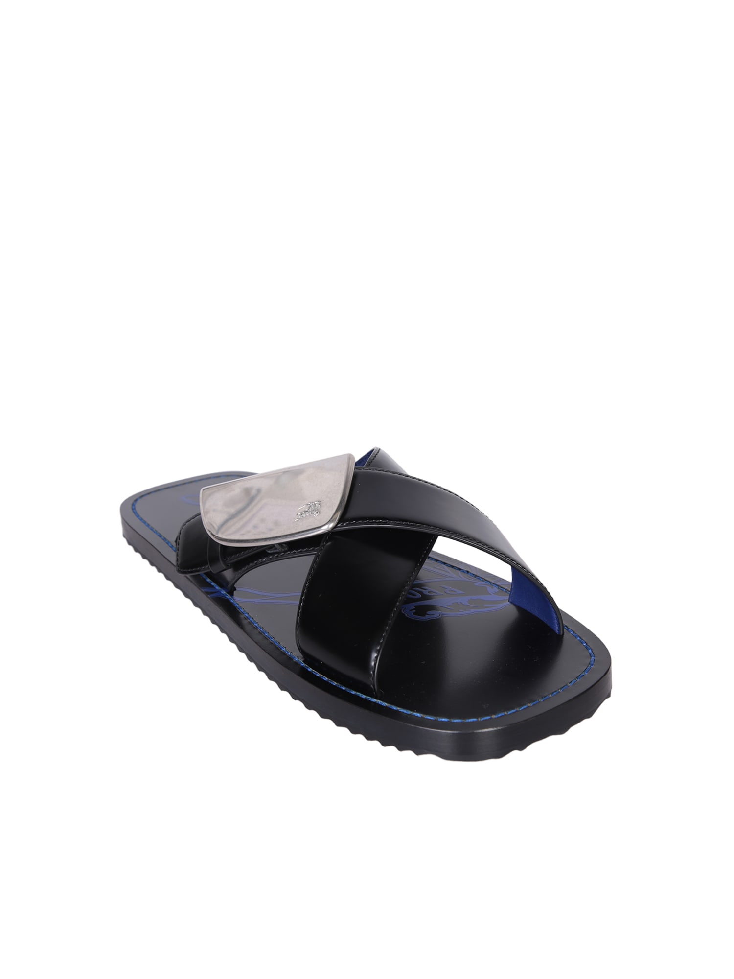 Shop Burberry Ekd Stripe Shield Sandals In Black