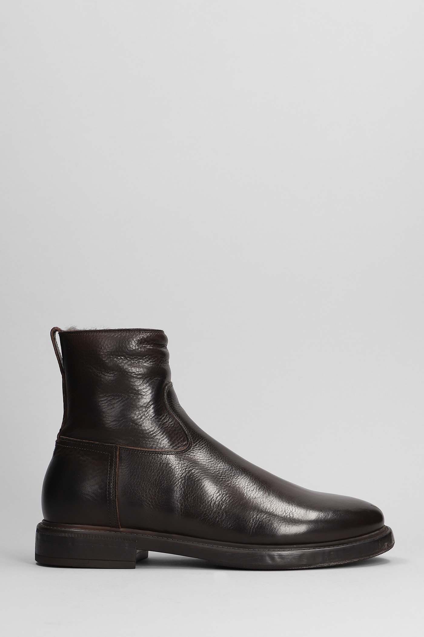 SILVANO SASSETTI LOW HEELS ANKLE BOOTS IN DARK BROWN LEATHER