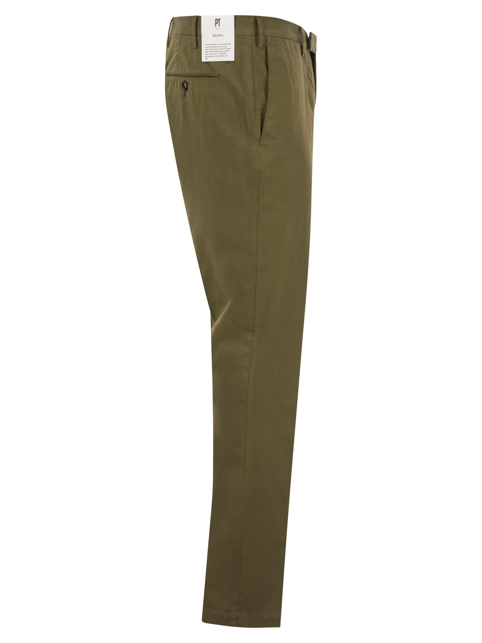 Shop Pt01 Skinny Trousers In Cotton And Silk In Green