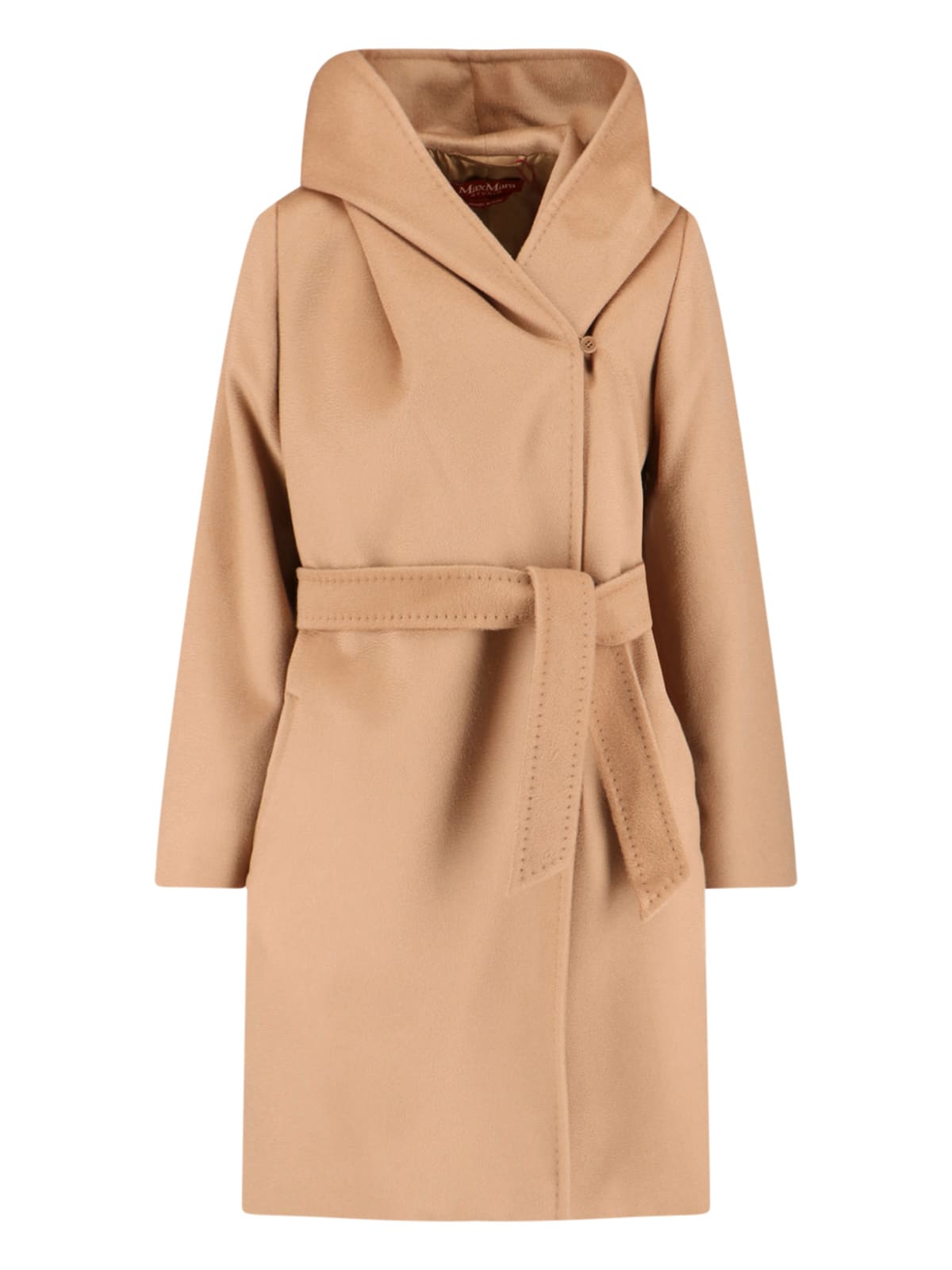 Max Mara Belted Waist Hooded Jacket Pockets In Brown