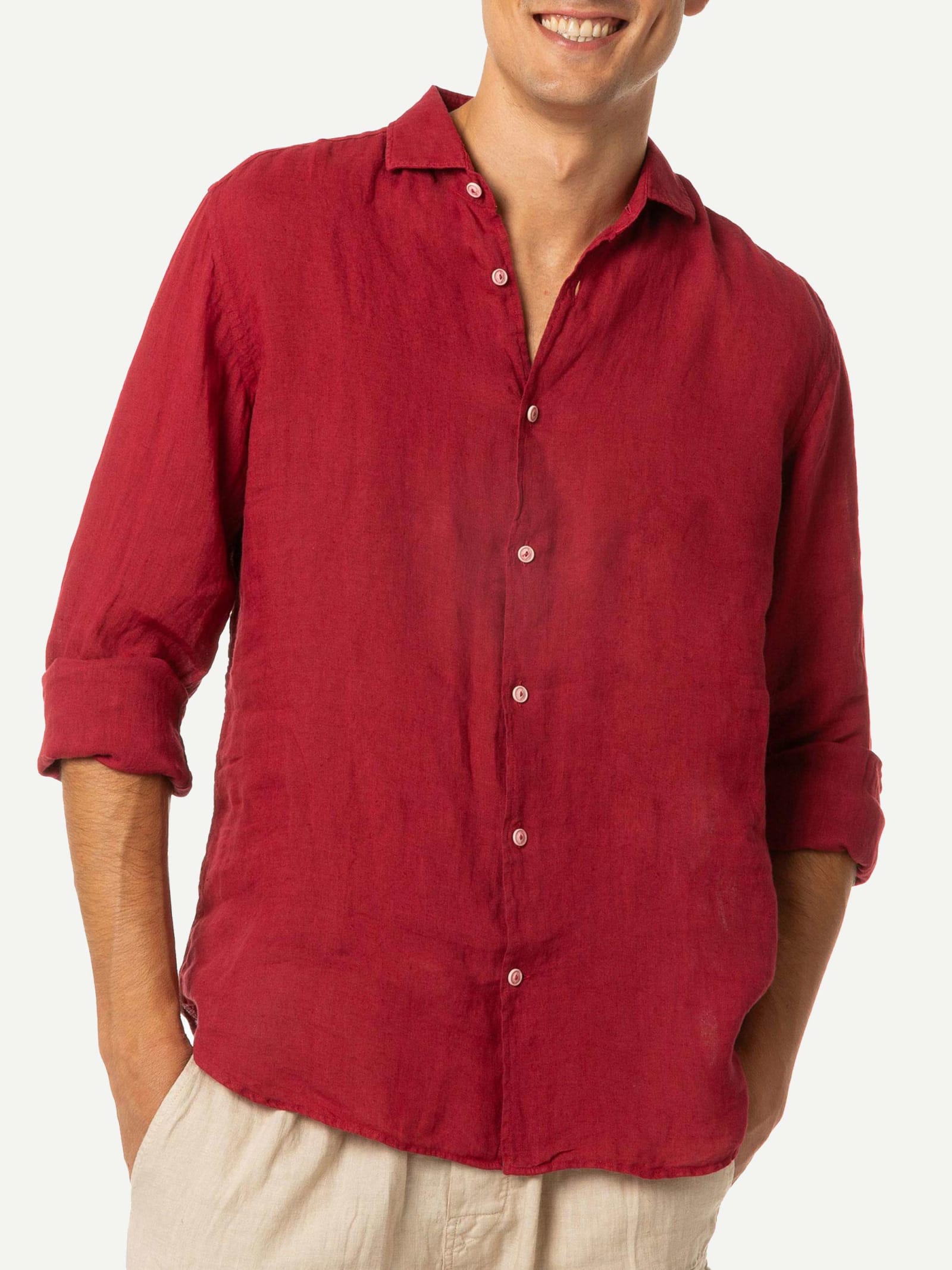 MC2 Saint Barth Man Burgundy Linen Pamplona Shirt