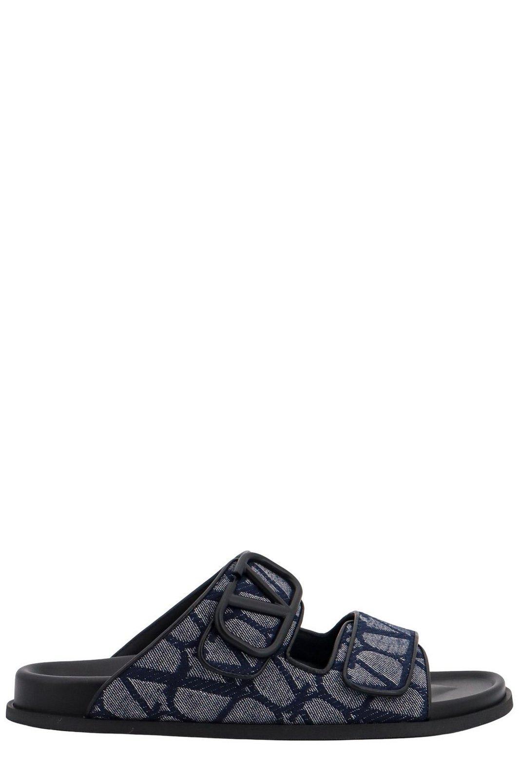 Shop Valentino Vlogo Plaque Slip-on Sandals In Blu