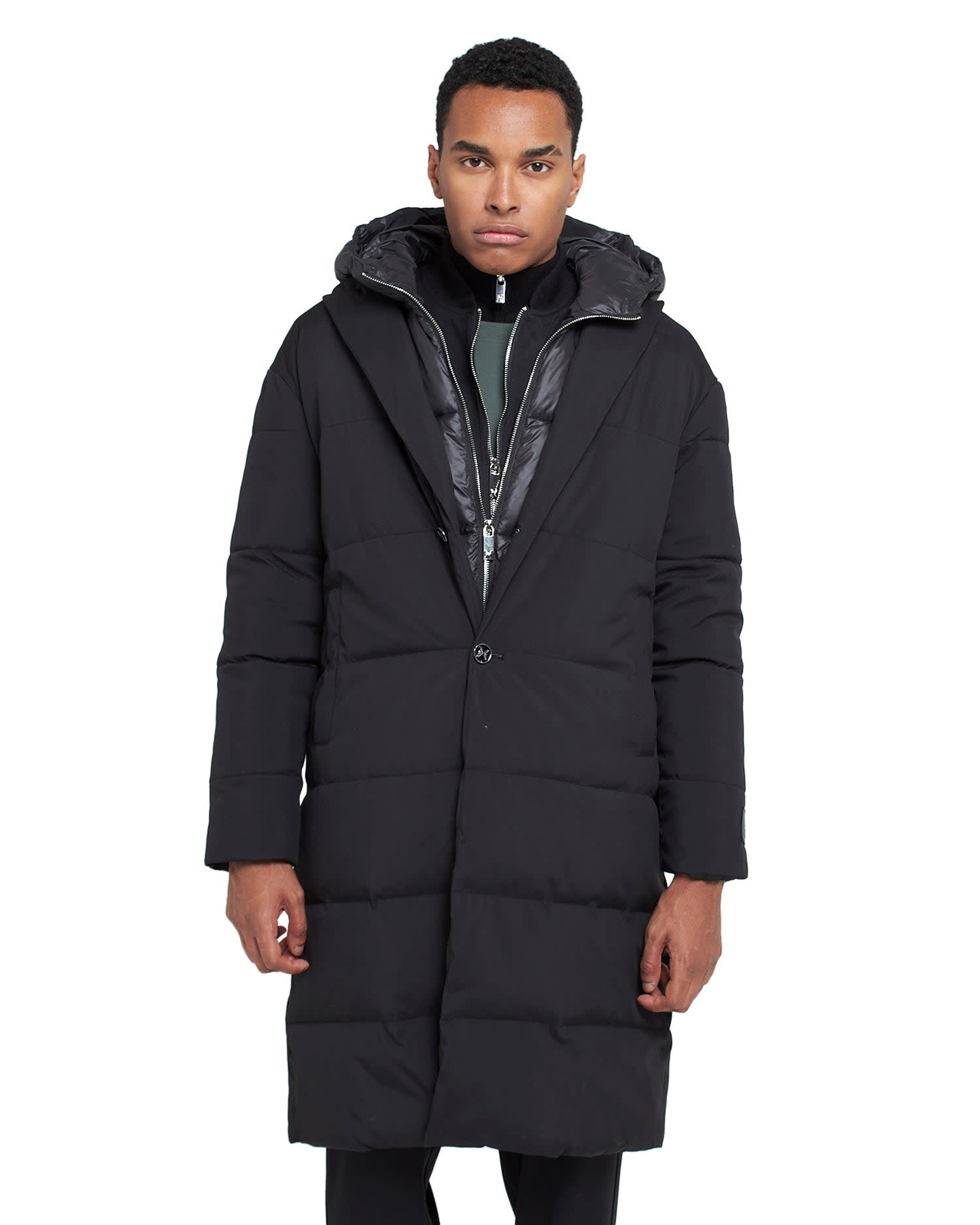 Shop John Richmond Long Down Jacket With Button In Nero