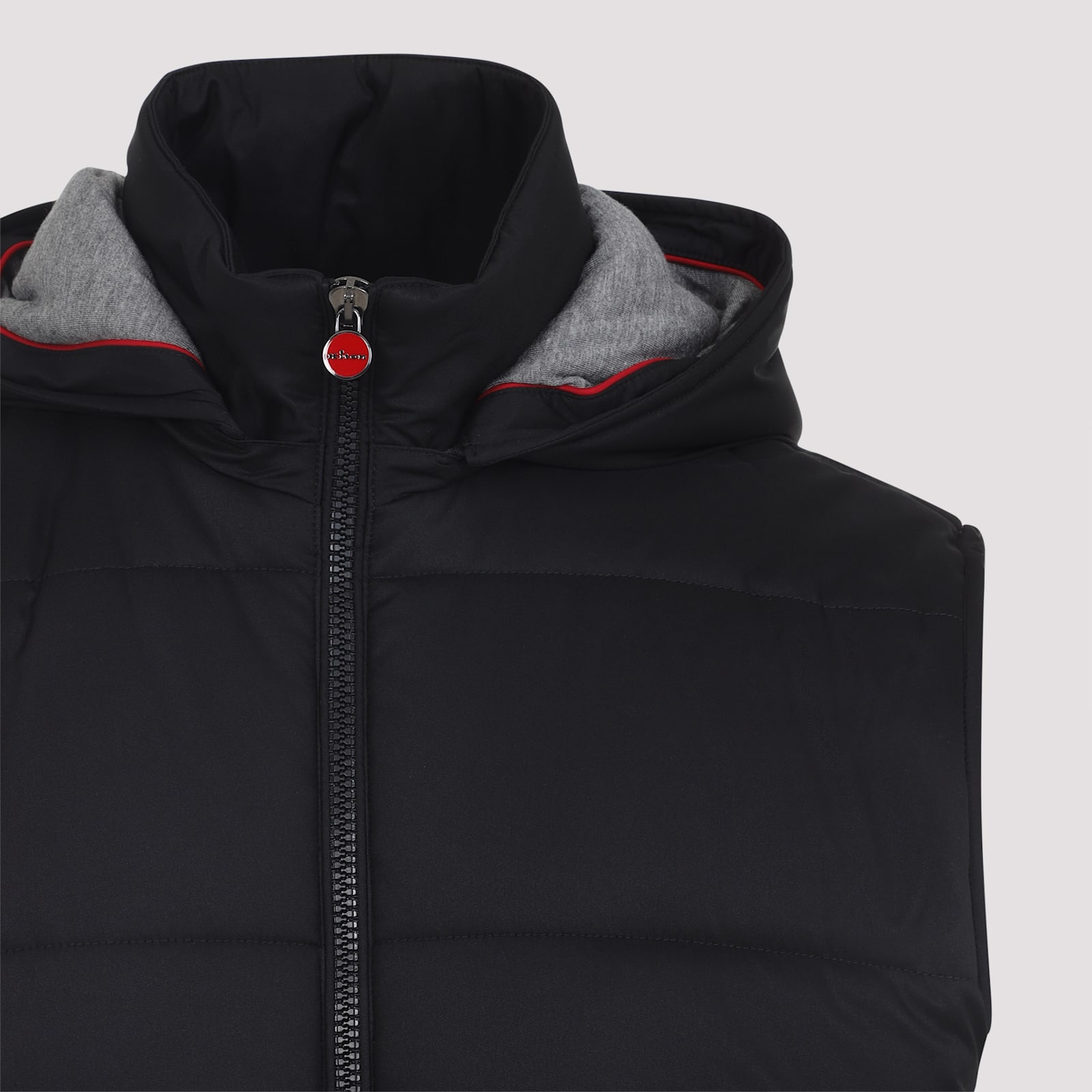 Kiton Hooded Quilted Jacket With Material Blend In Black