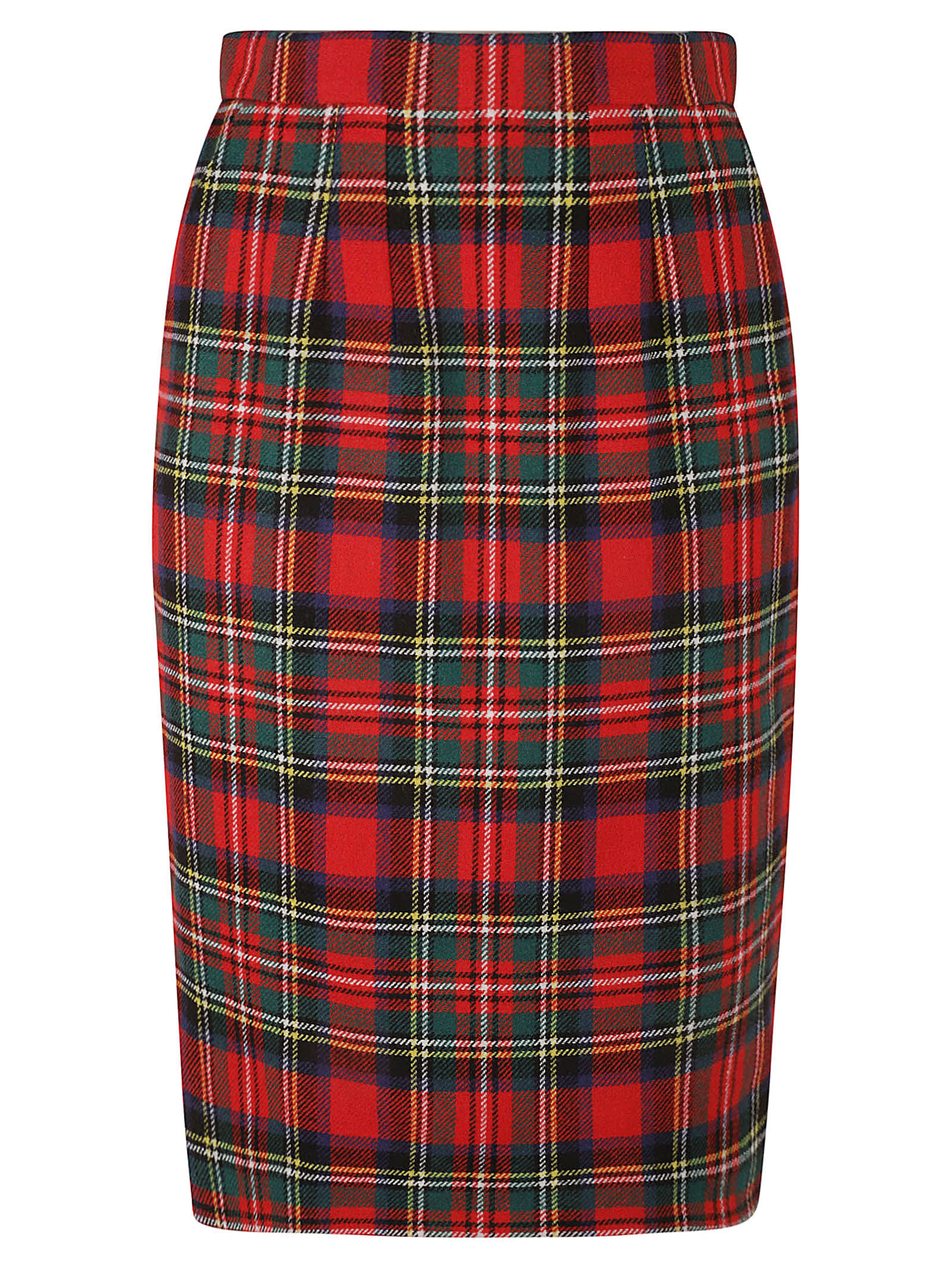 Saint Laurent Check Back Zip Skirt In Red