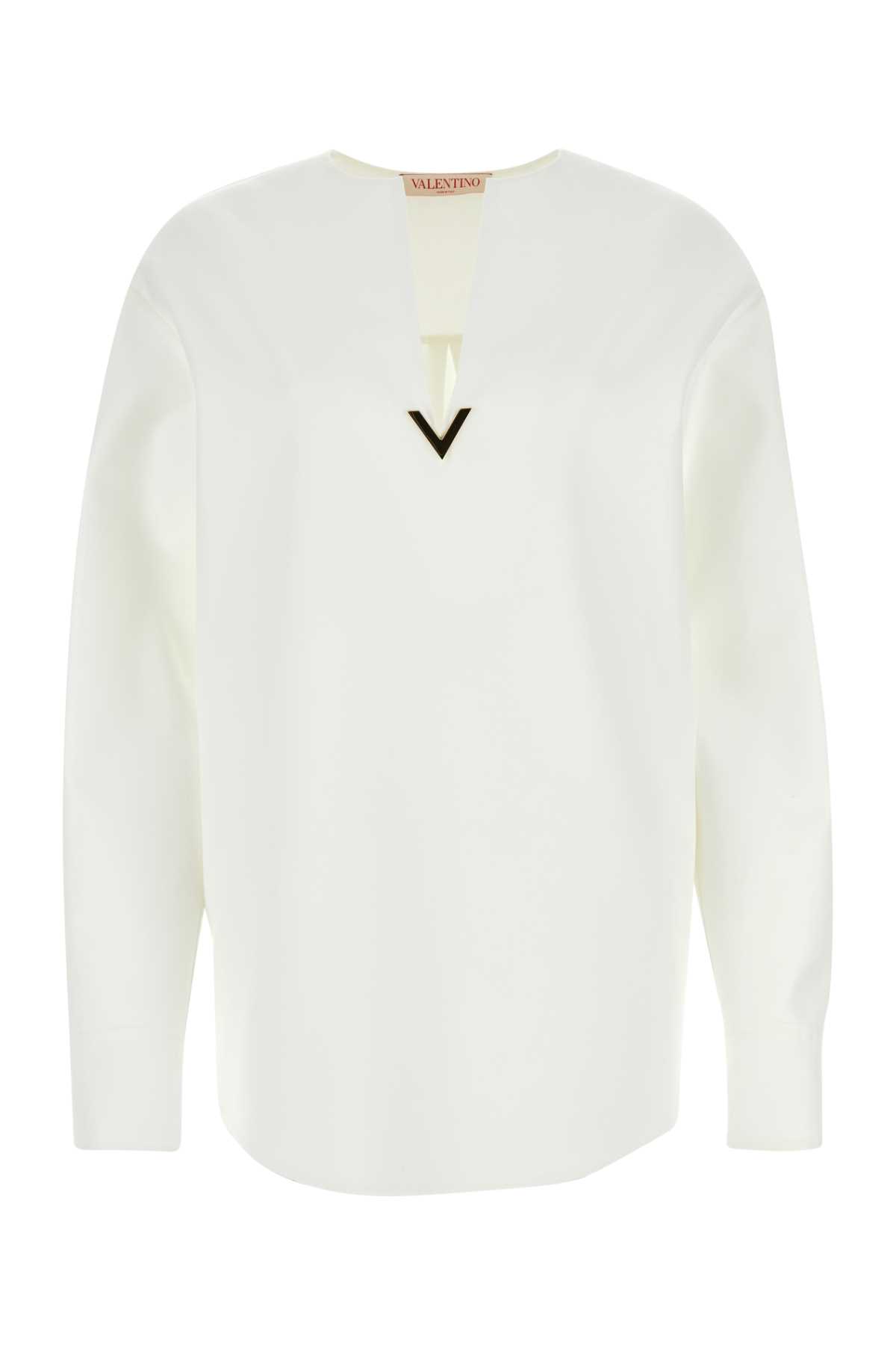 Shop Valentino White Cotton Blend Blouse In Bianco