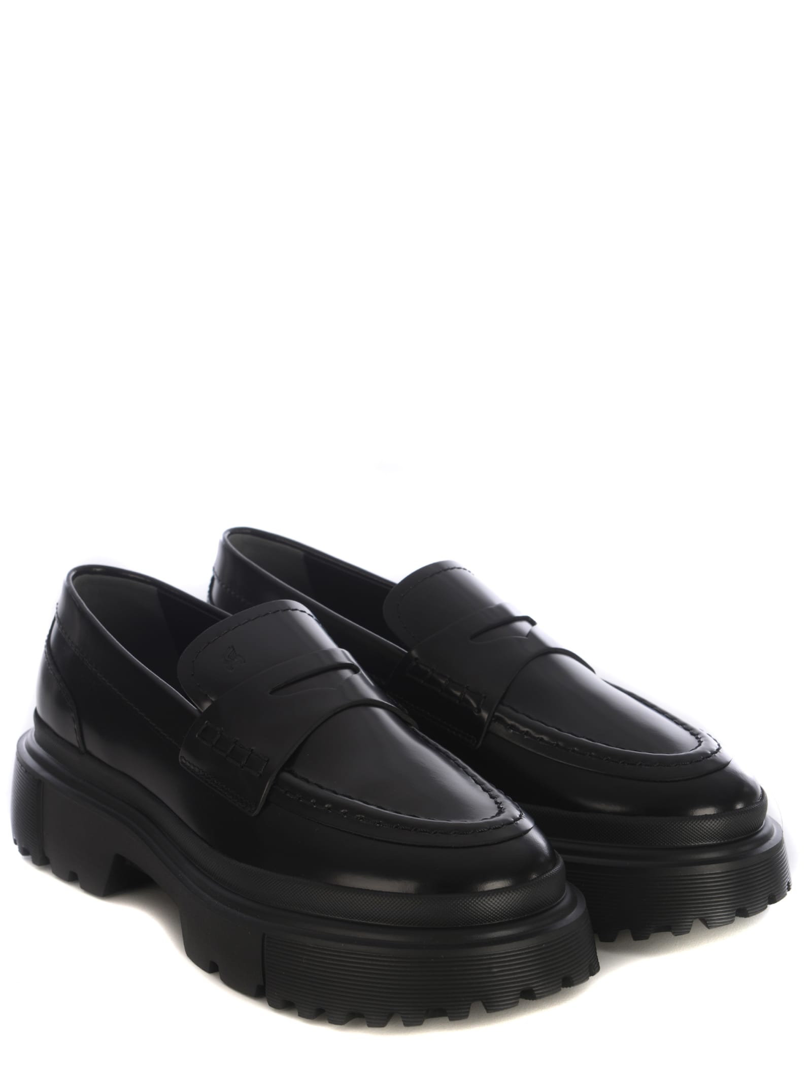 Shop Hogan Loafers  H619 In Abrasive Leather In Black