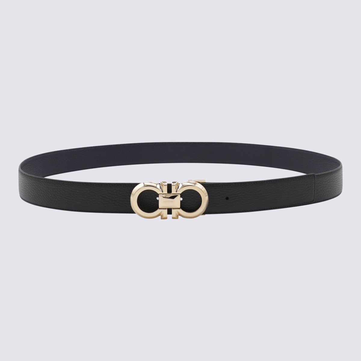 Ferragamo Black And Midnight Blue Leather Belt